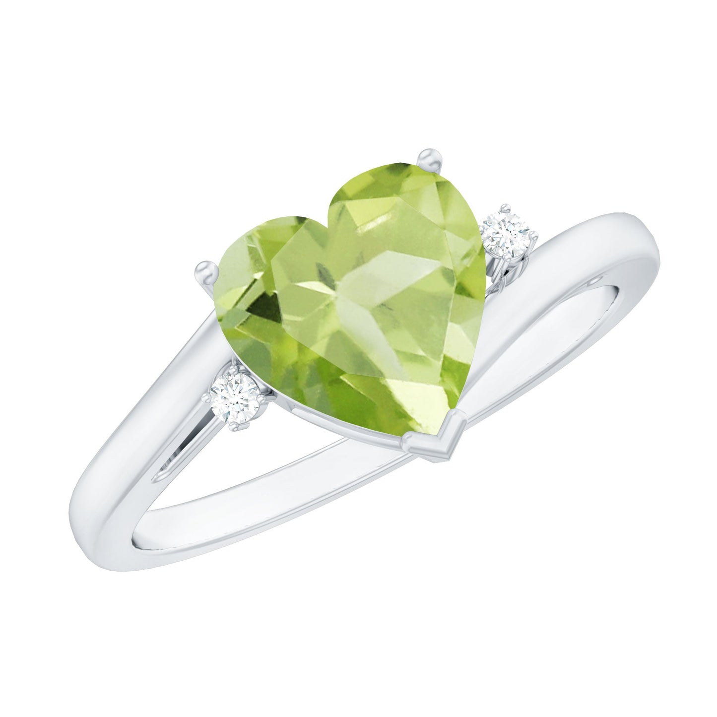 Real 2 Carat Peridot Heart Engagement Ring with Diamond