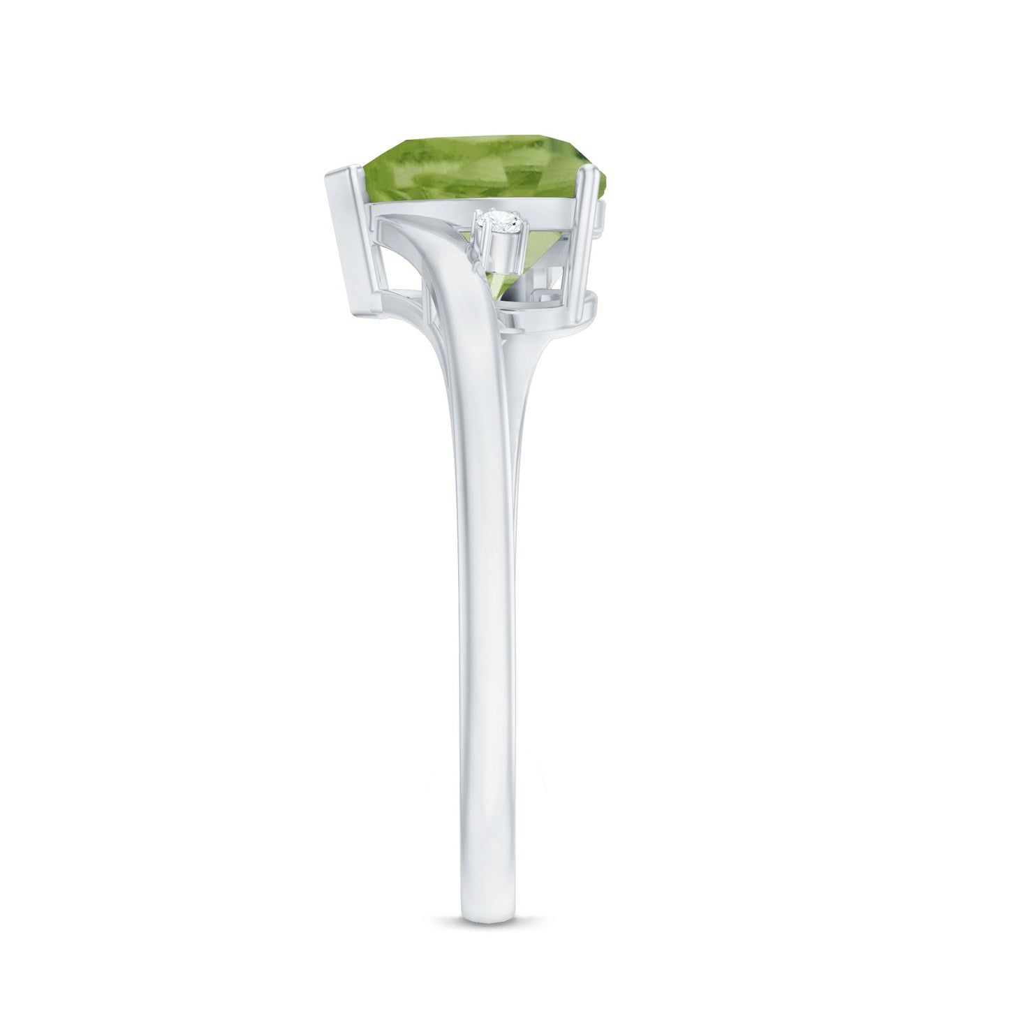 Real 2 Carat Peridot Heart Engagement Ring with Diamond