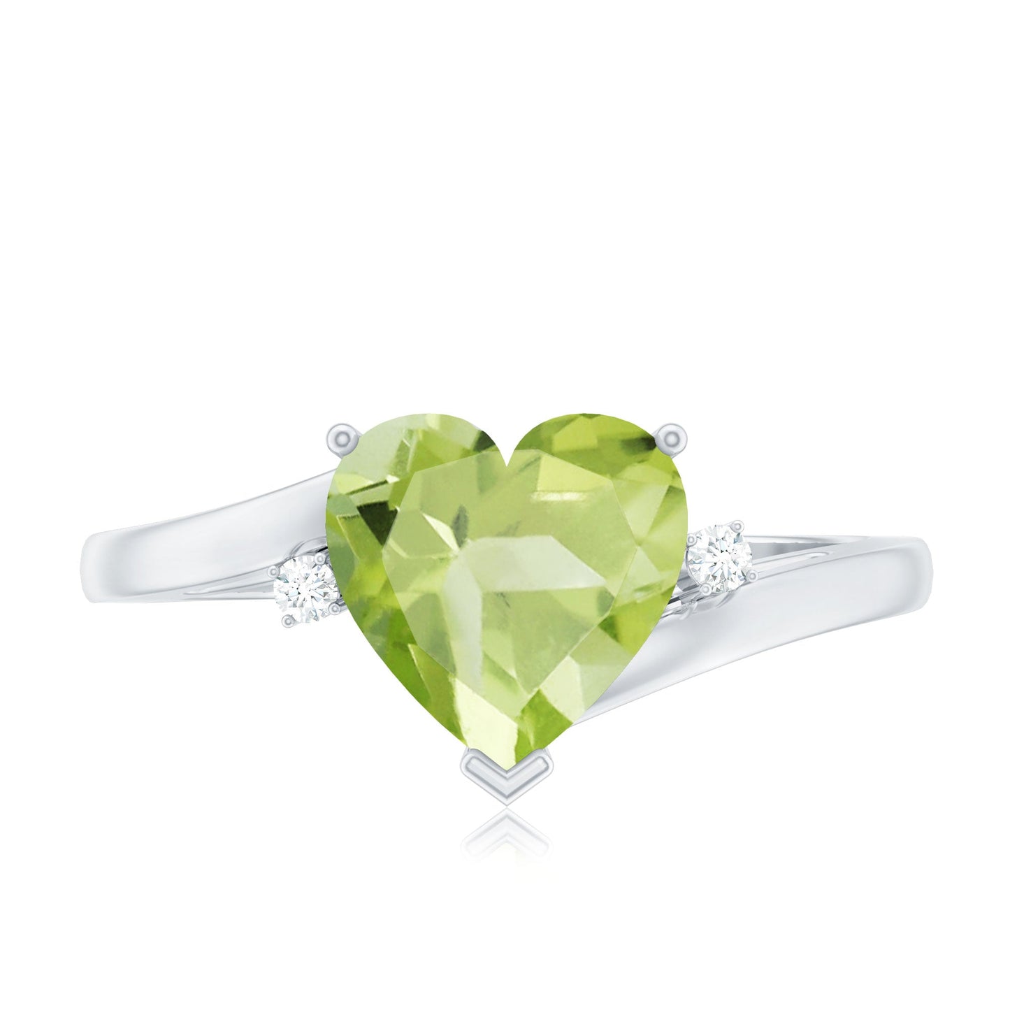 Real 2 Carat Peridot Heart Engagement Ring with Diamond