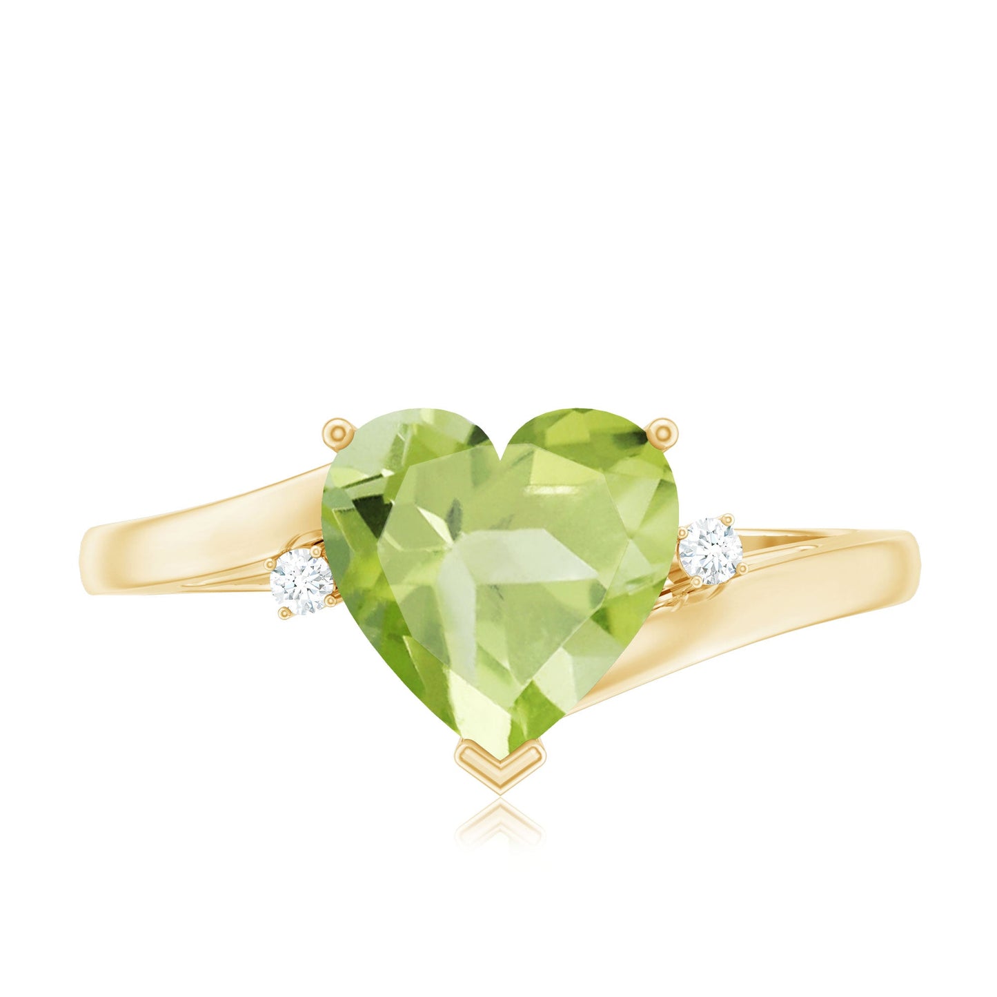 Real 2 Carat Peridot Heart Engagement Ring with Diamond