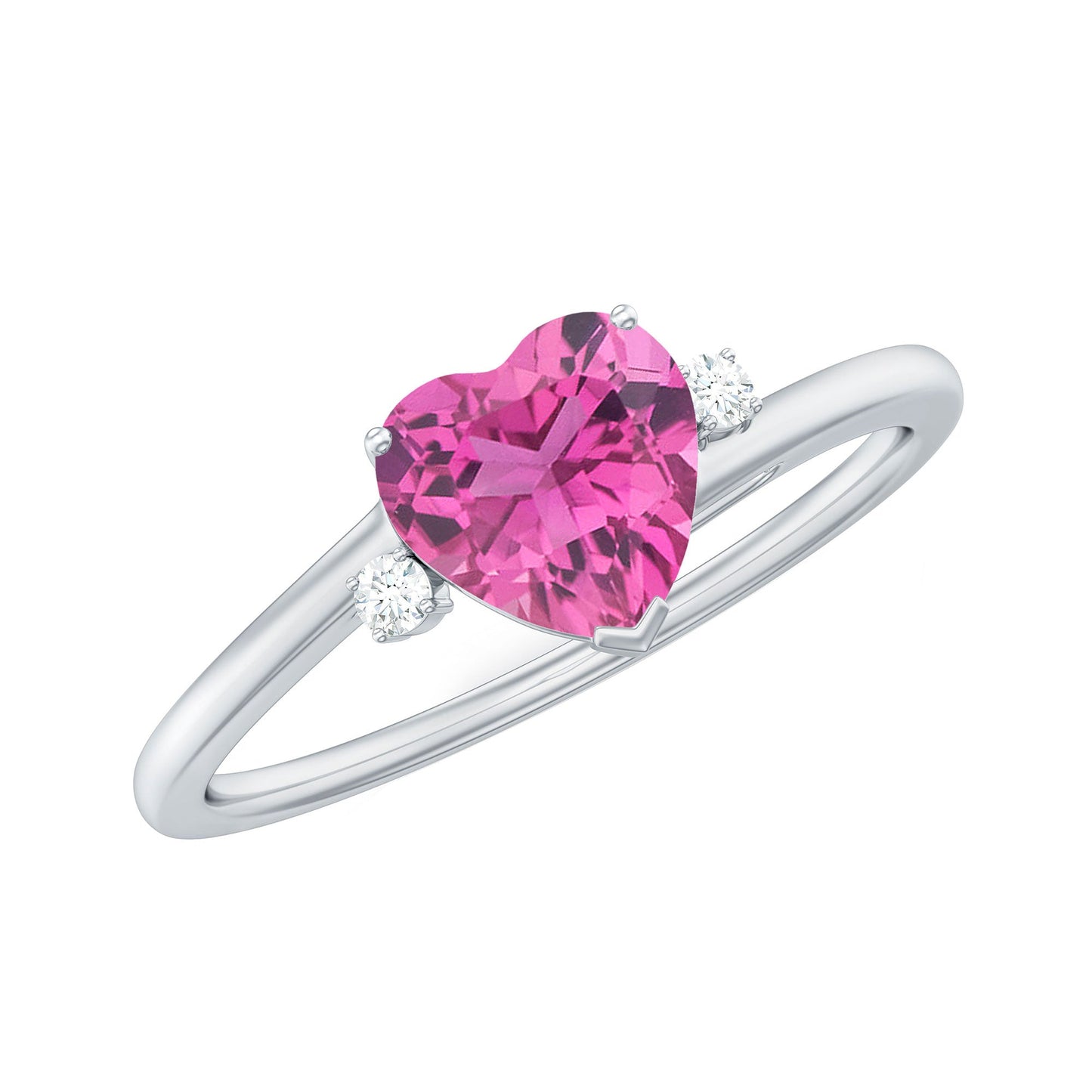 1 CT Heart Shape Pink Tourmaline Solitaire Promise Ring with Diamond