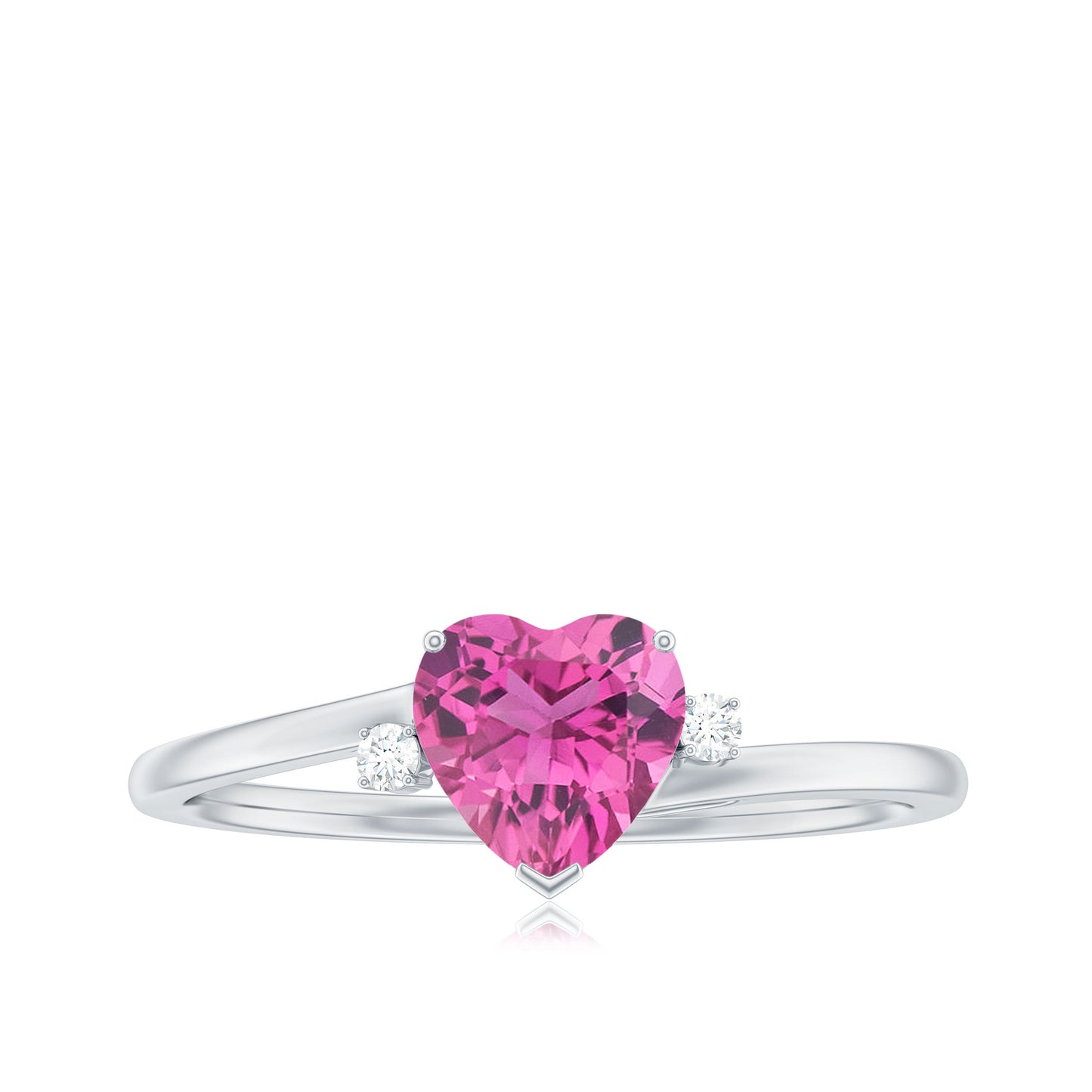 1 CT Heart Shape Pink Tourmaline Solitaire Promise Ring with Diamond