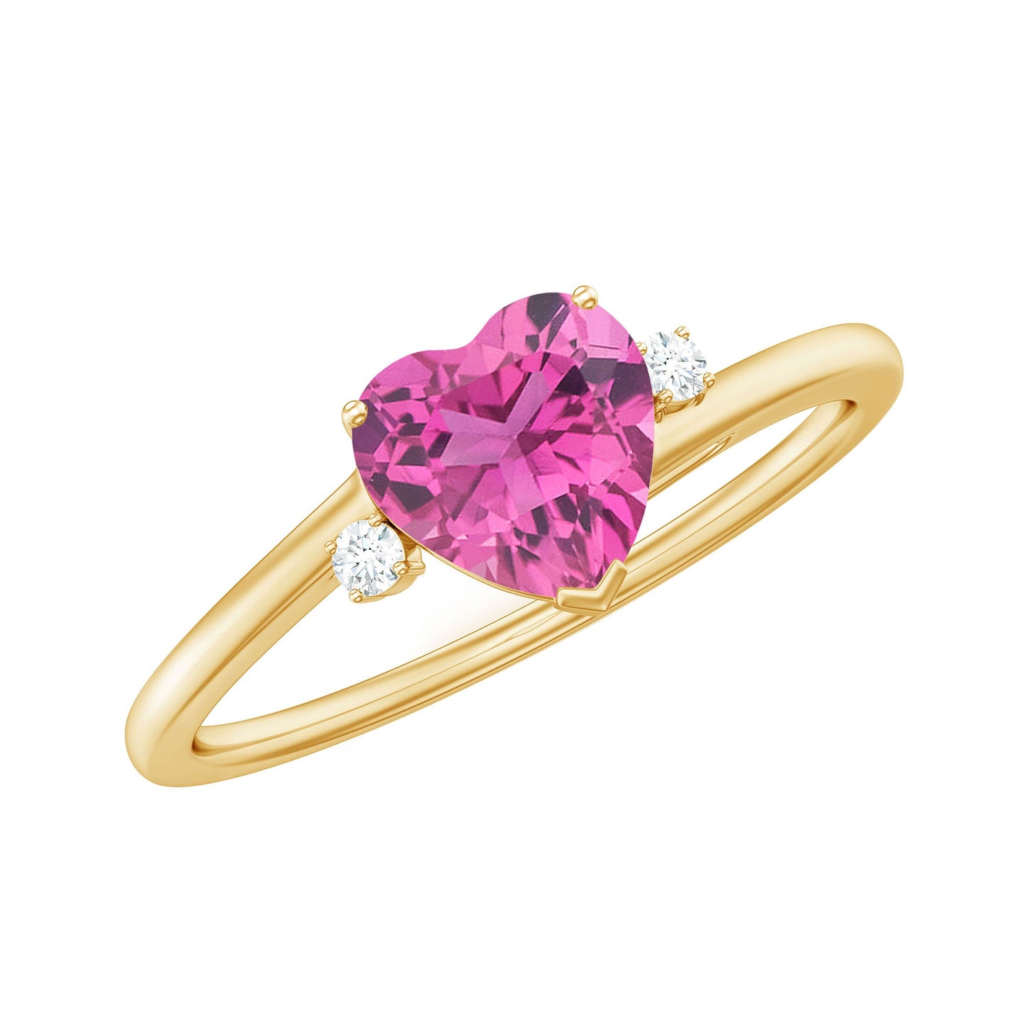 1 CT Heart Shape Pink Tourmaline Solitaire Promise Ring with Diamond