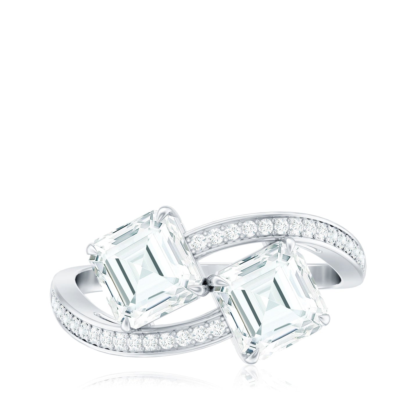 Asscher Cut Cubic Zirconia Two Stone Engagement Ring
