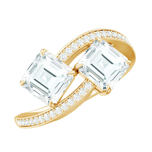 Asscher Cut Cubic Zirconia Two Stone Engagement Ring