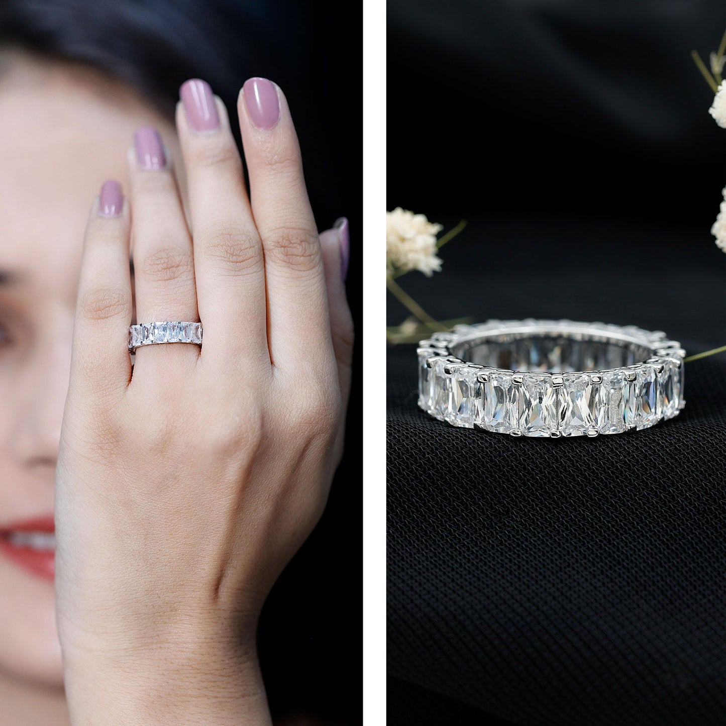 Emerald Cut Zircon Full Eternity Band Ring