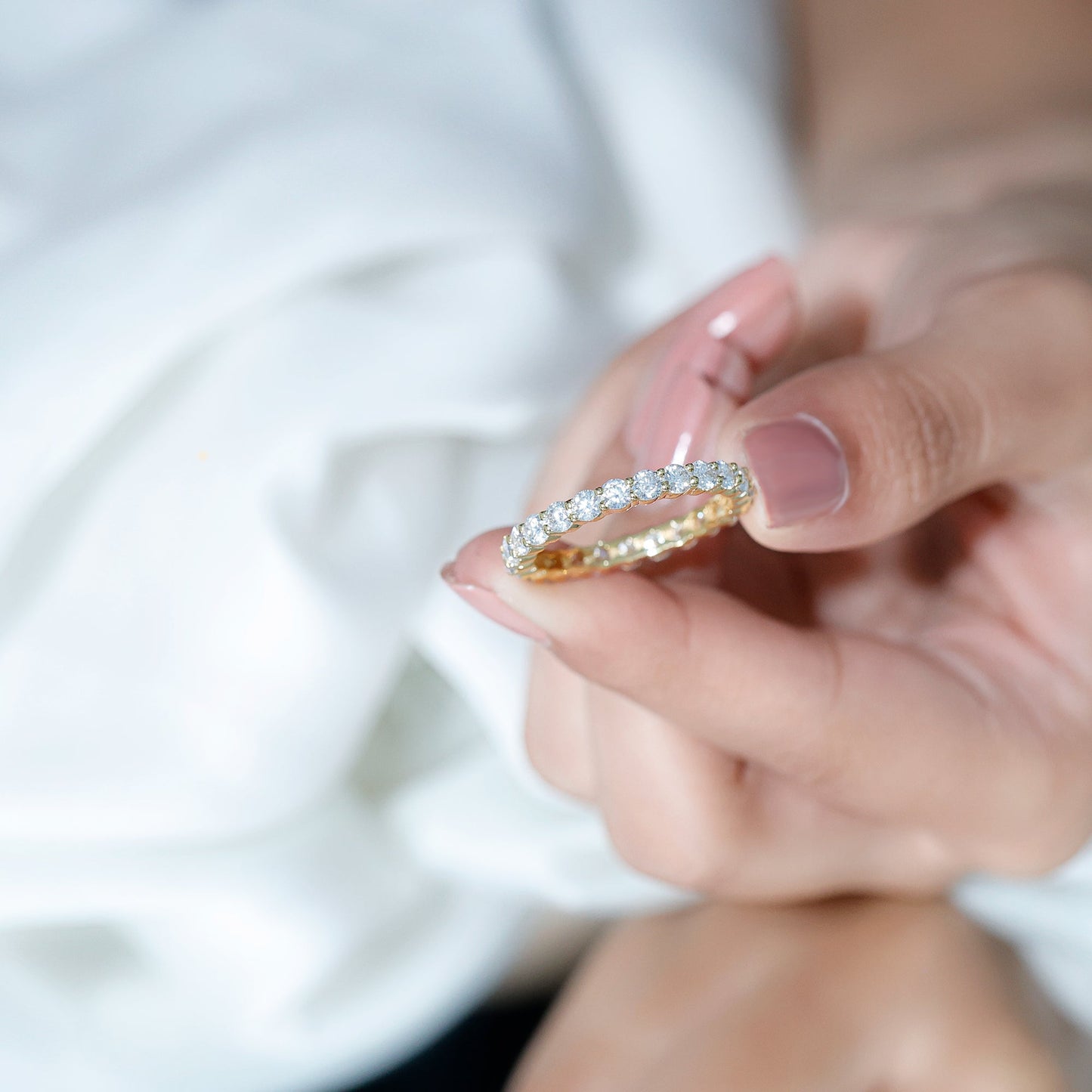 Round Cubic Zirconia Full Eternity Band Ring