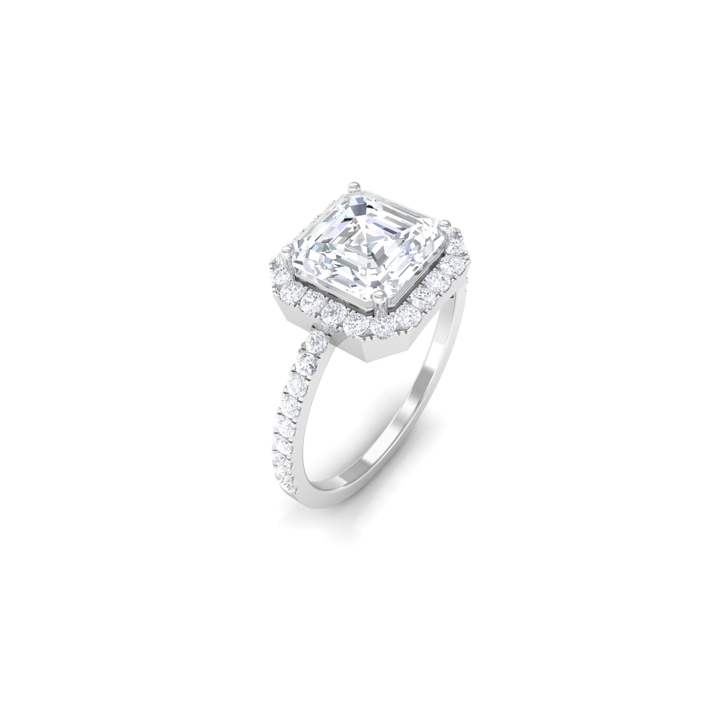 Asscher Cut Simulated Diamond Halo Engagement Ring