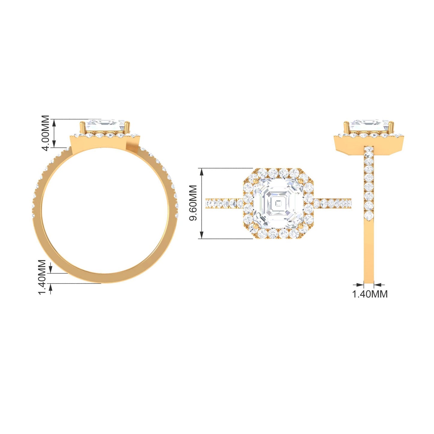 Asscher Cut Simulated Diamond Halo Engagement Ring