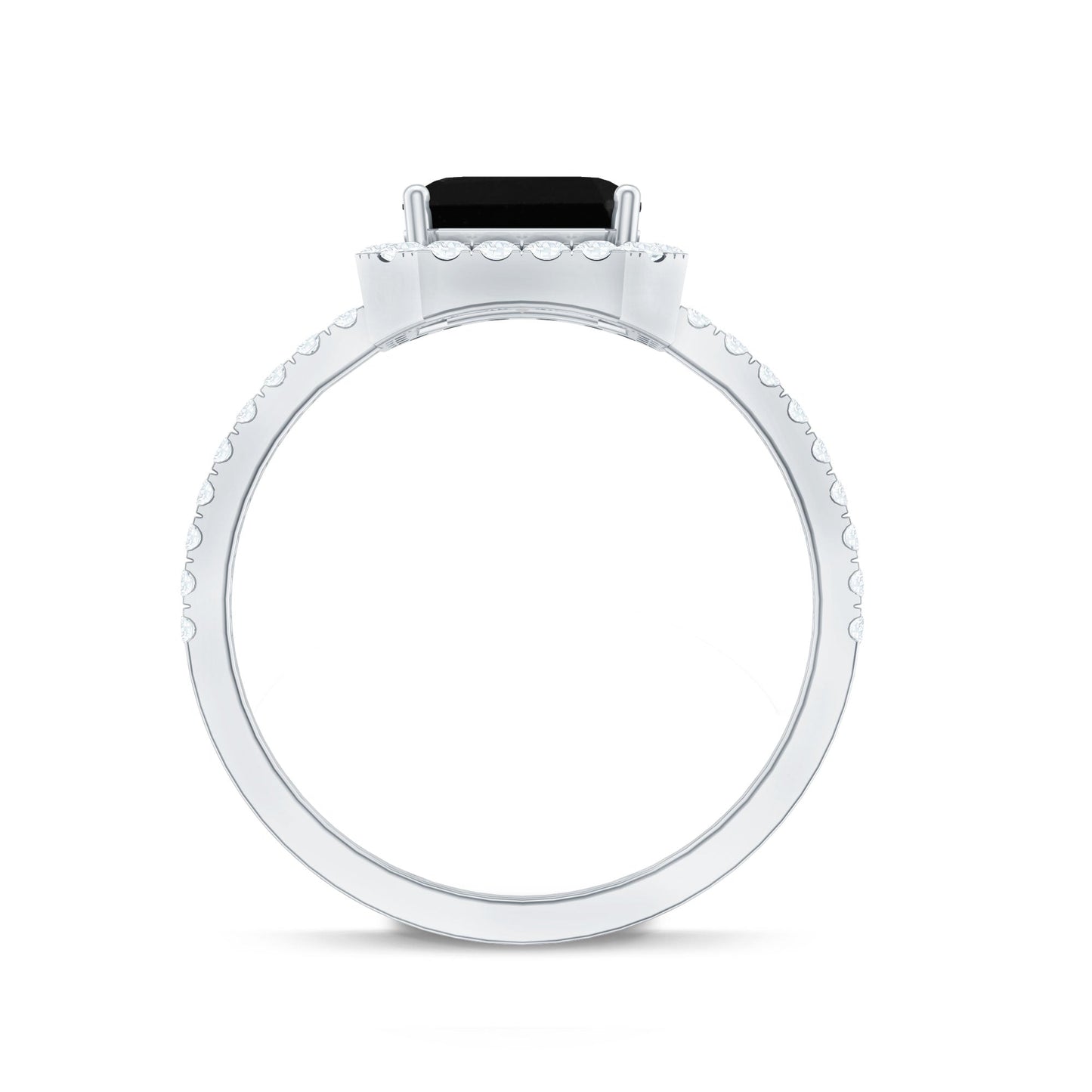 Certified Asscher Cut Black Onyx and Diamond Engagement Ring