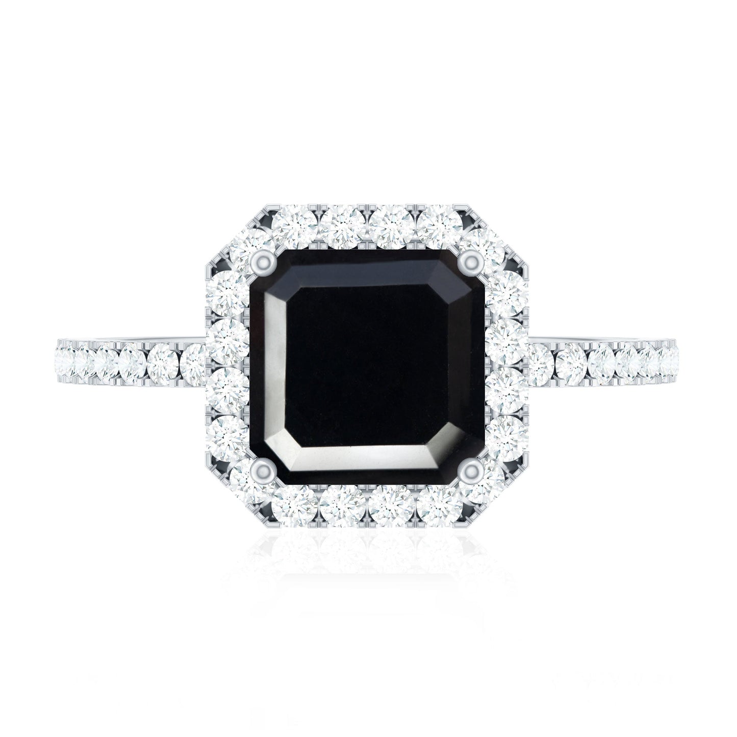 Certified Asscher Cut Black Onyx and Diamond Engagement Ring