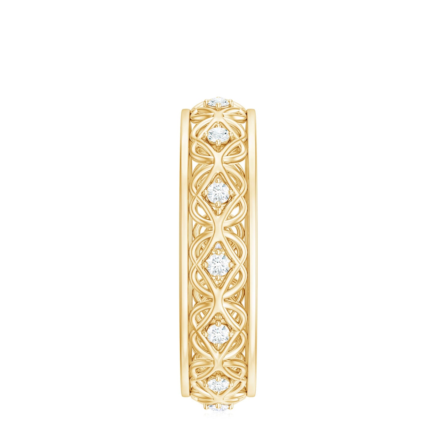 Vintage Inspired Zircon Celtic Knot Full Eternity Band Ring in Gold