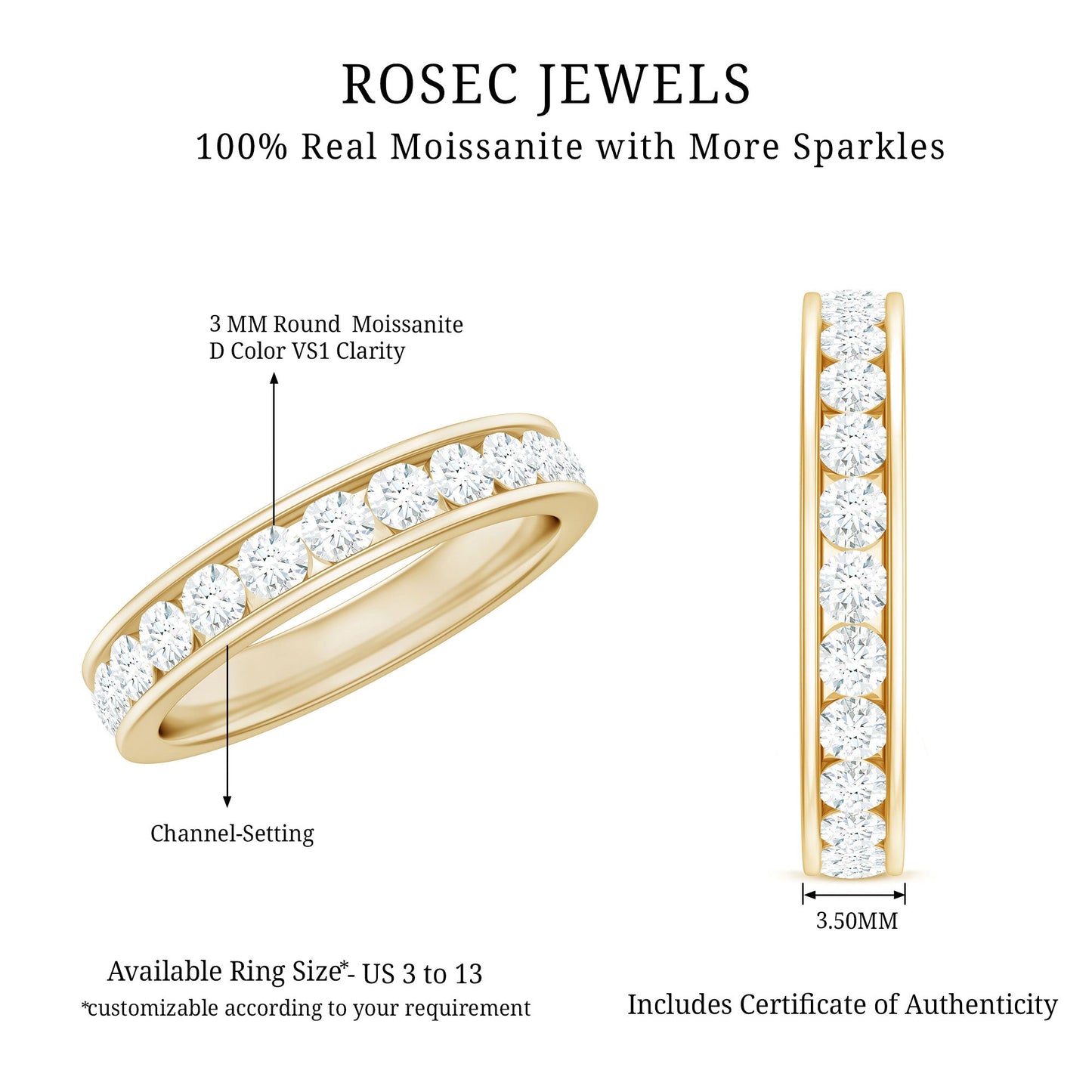 3 CT Channel Set Round Moissanite Full Eternity Band Ring