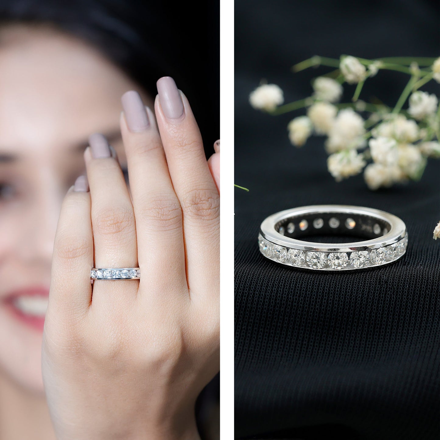 Channel Set Round Cubic Zirconia Full Eternity Band Ring