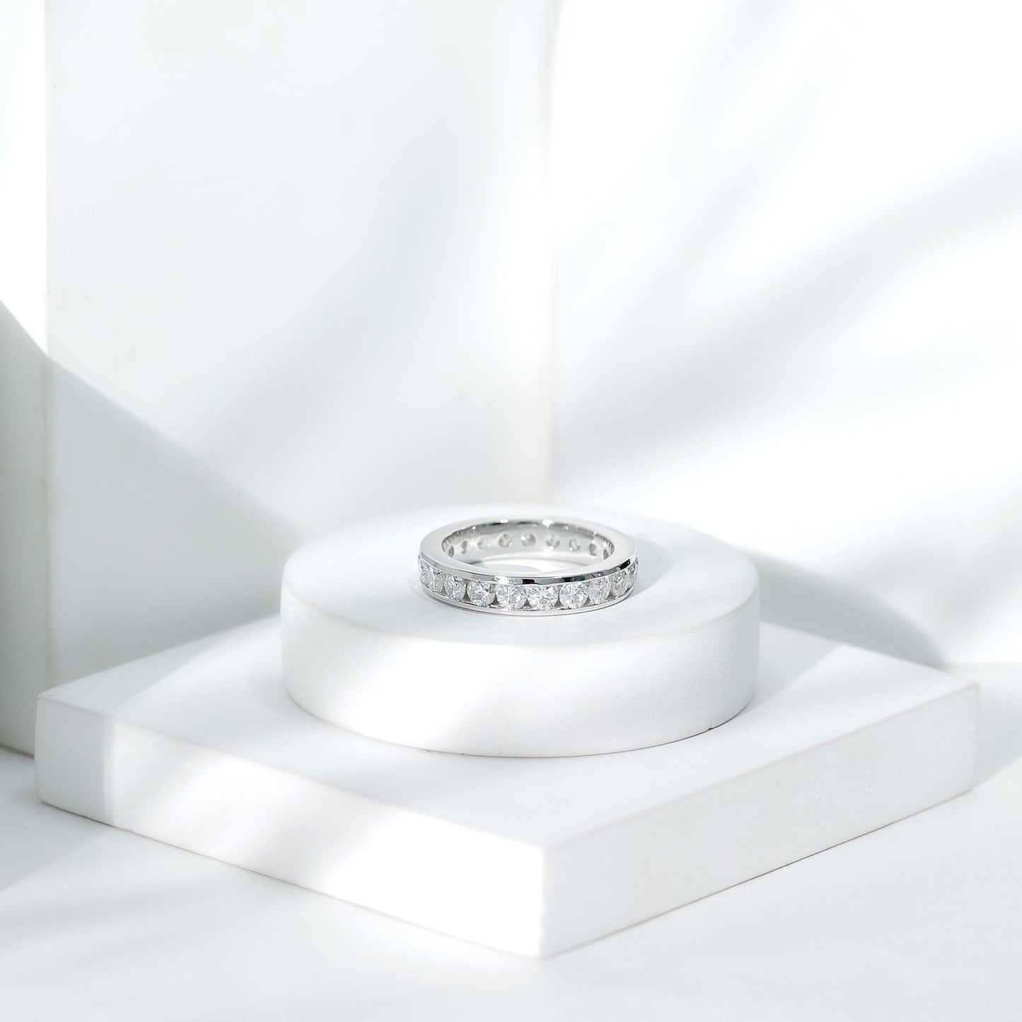 Channel Set Round Cubic Zirconia Full Eternity Band Ring