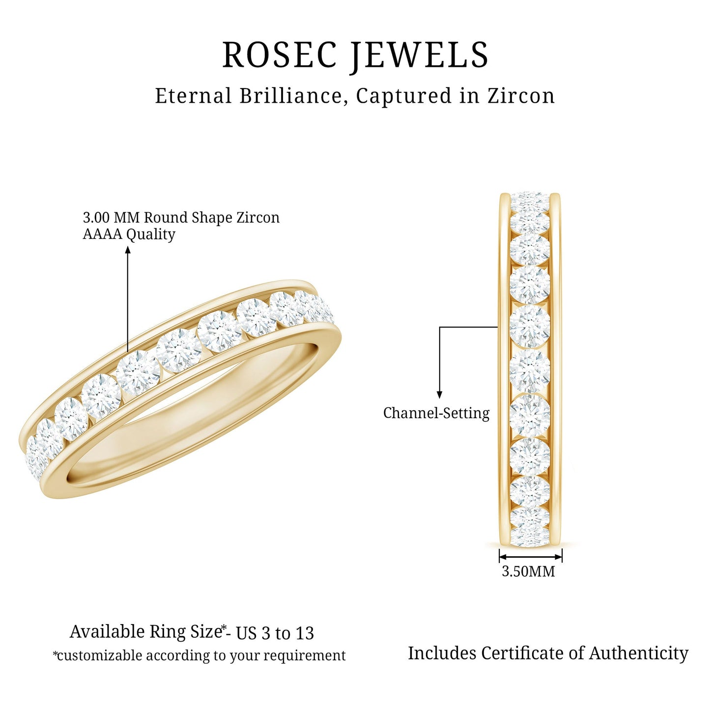 Channel Set Round Cubic Zirconia Full Eternity Band Ring