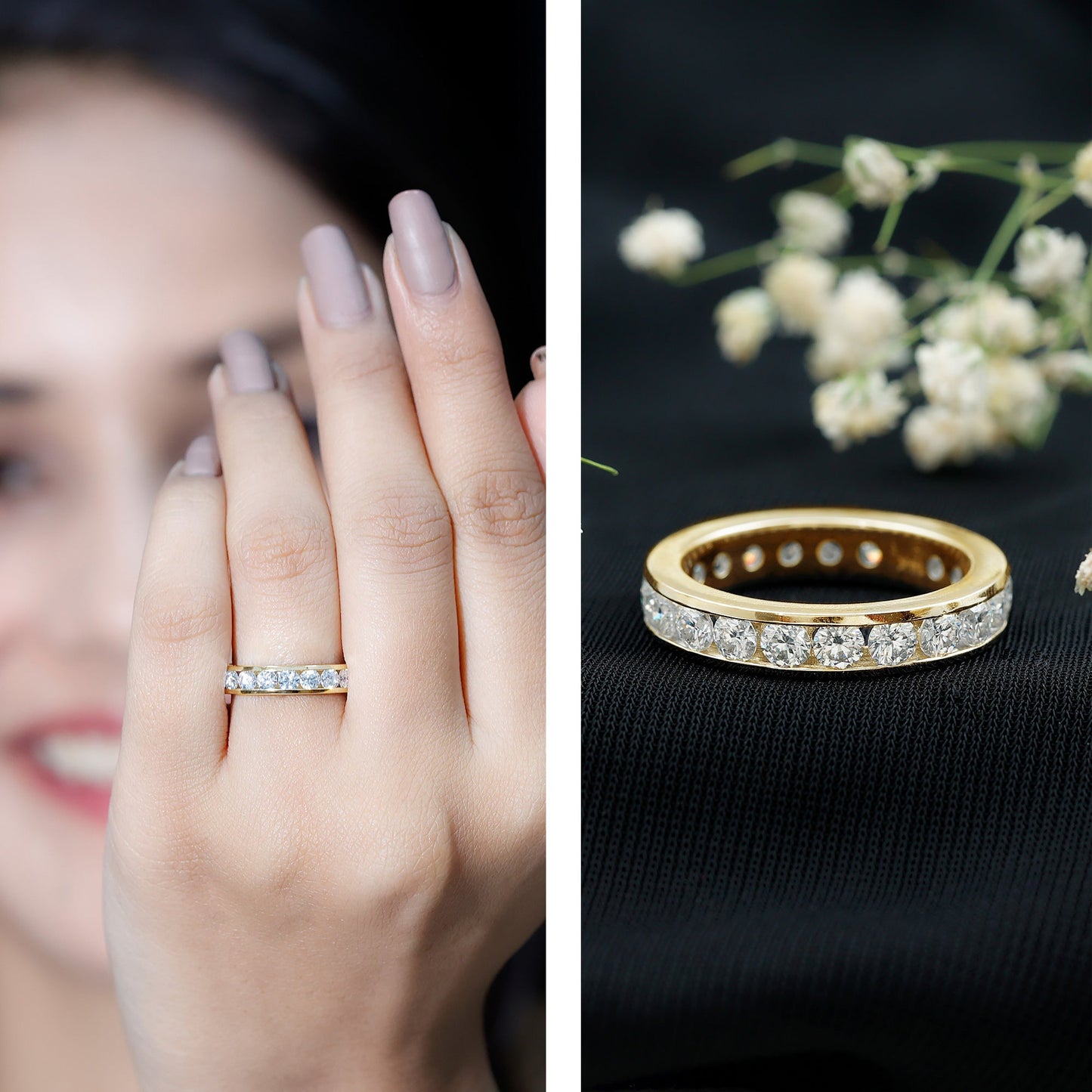 Channel Set Round Cubic Zirconia Full Eternity Band Ring