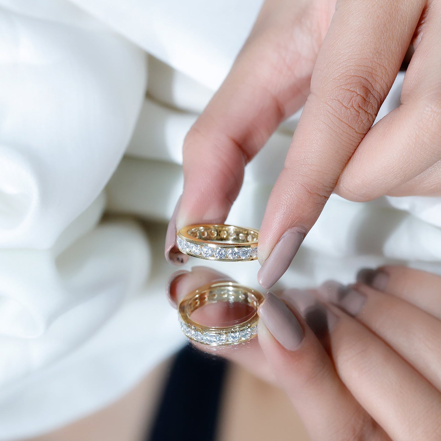 Channel Set Round Cubic Zirconia Full Eternity Band Ring