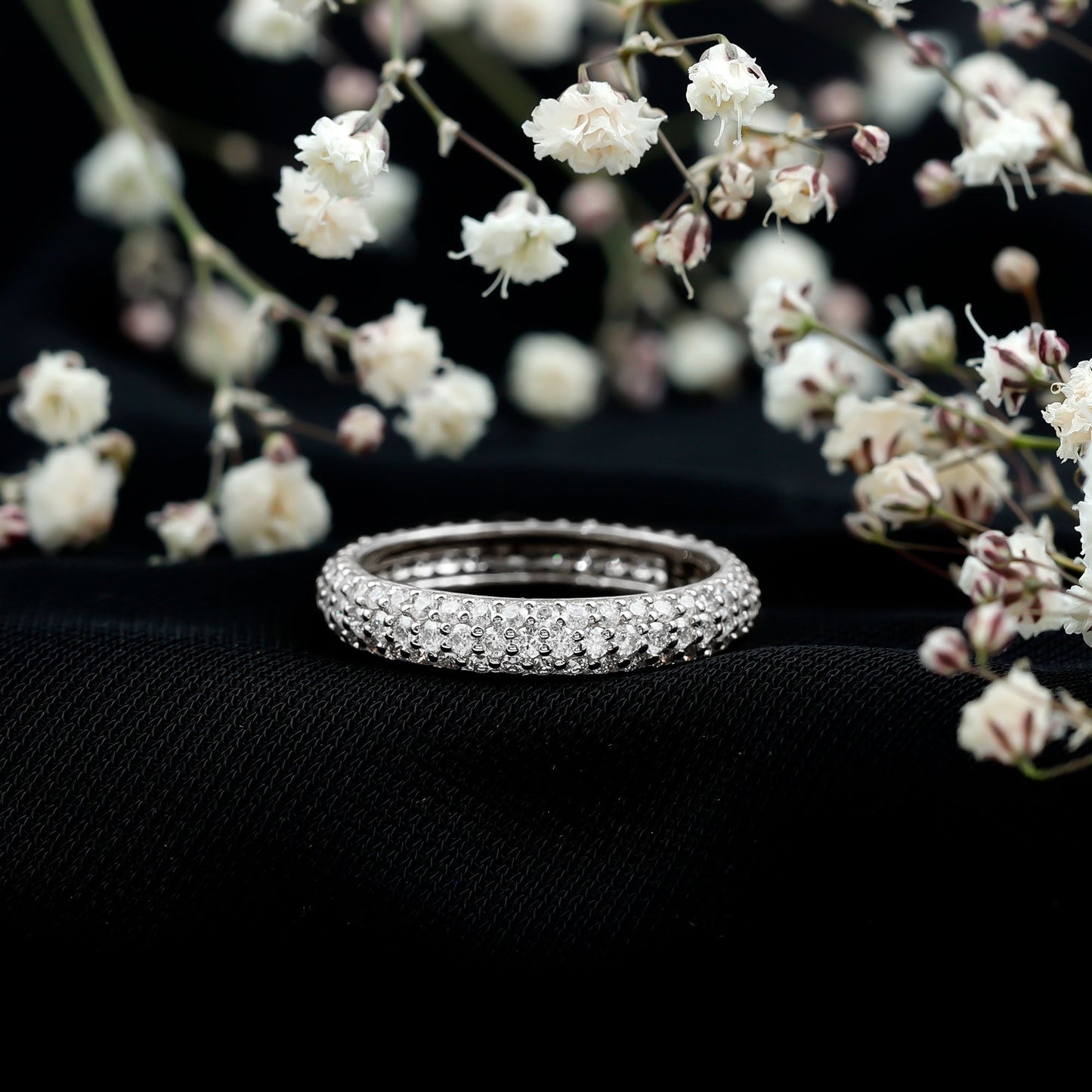 3 Carat Certified Simulated Diamond Three Row Wedding Band