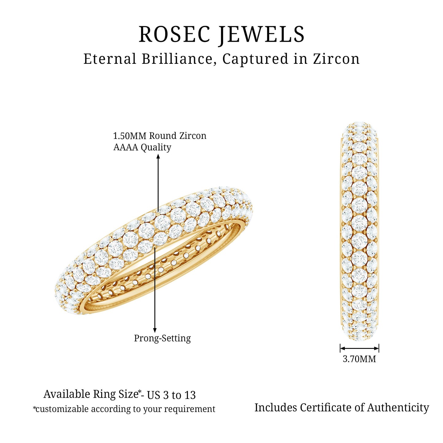 3 Carat Certified Simulated Diamond Three Row Wedding Band