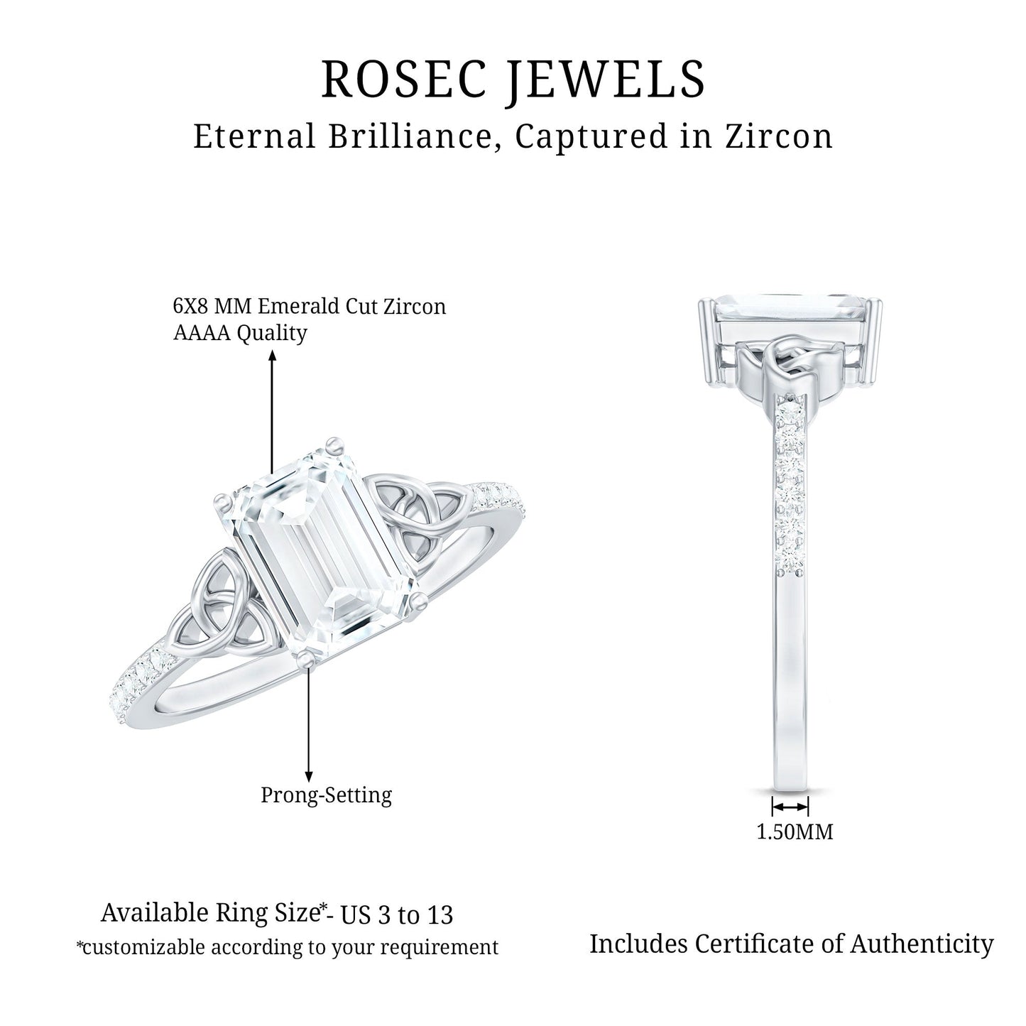 1.8 Carat Emerald Cut Zirconia Celtic Engagement Ring