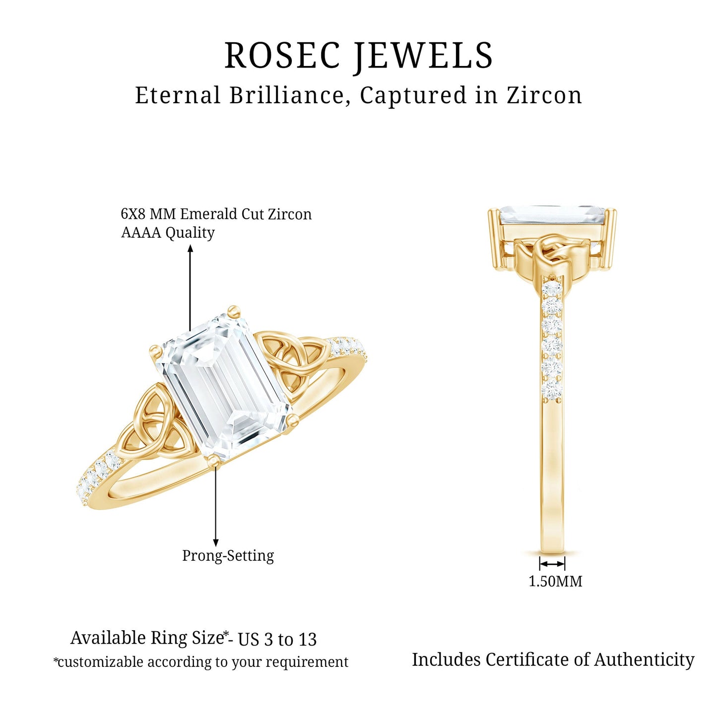 1.8 Carat Emerald Cut Zirconia Celtic Engagement Ring