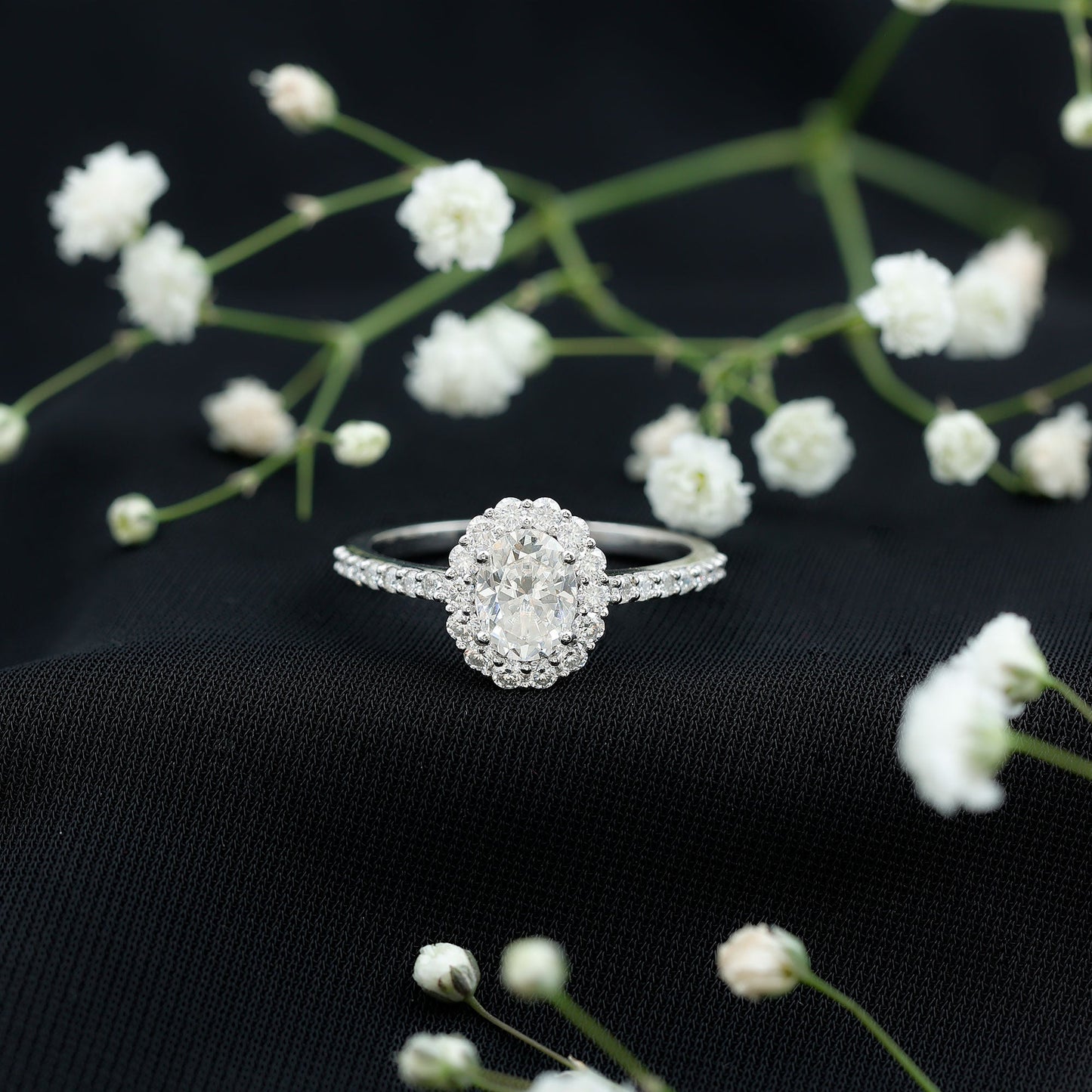 1.2 Carat Oval Cut Simulated Diamond Halo Engagement Ring