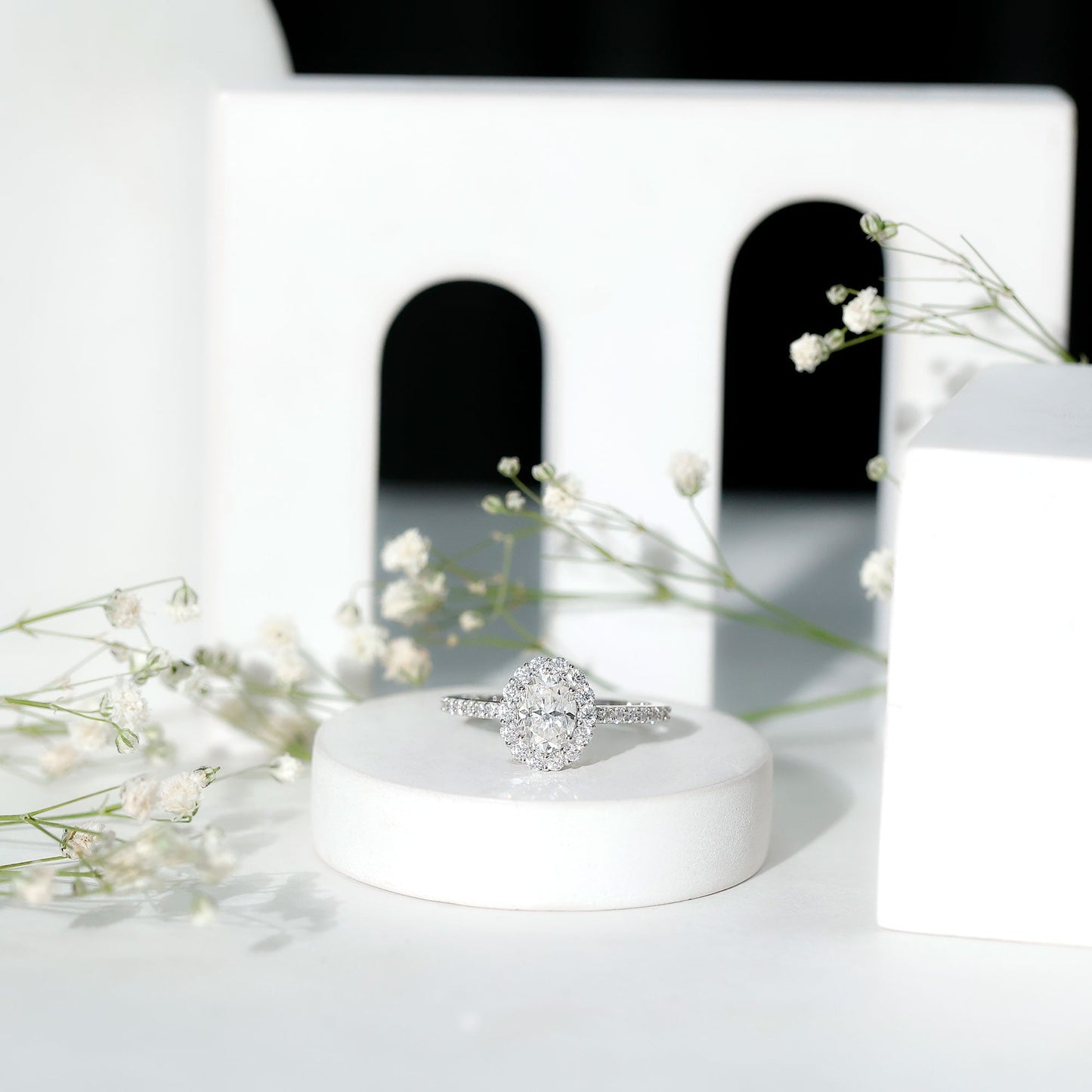 1.2 Carat Oval Cut Simulated Diamond Halo Engagement Ring