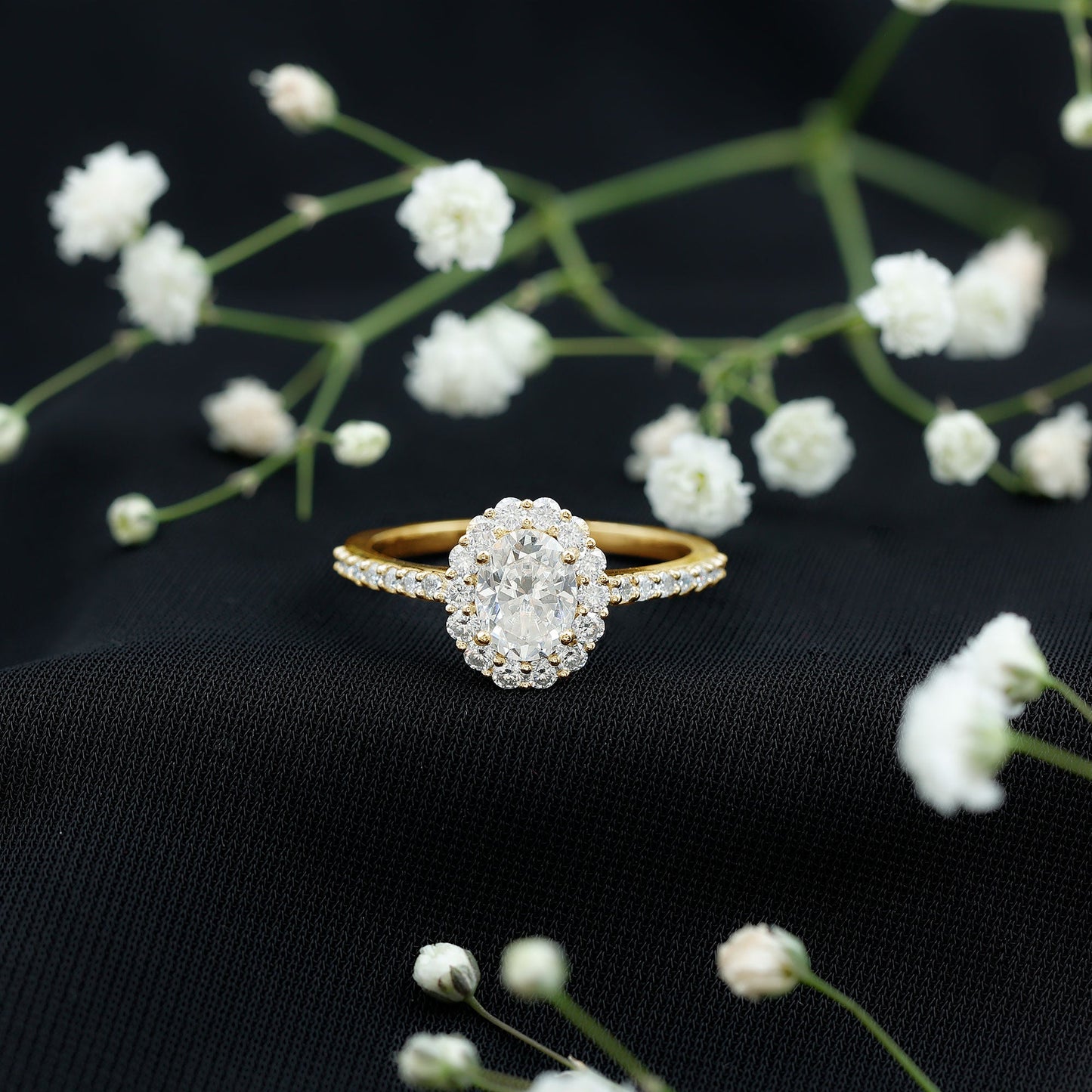1.2 Carat Oval Cut Simulated Diamond Halo Engagement Ring