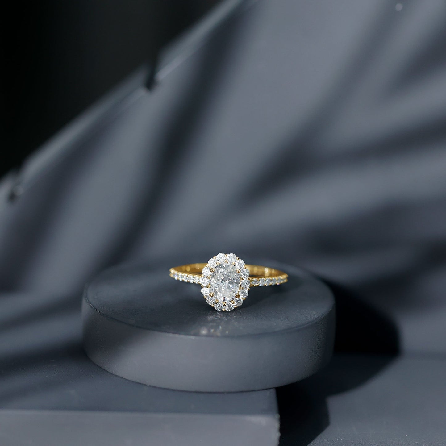1.2 Carat Oval Cut Simulated Diamond Halo Engagement Ring