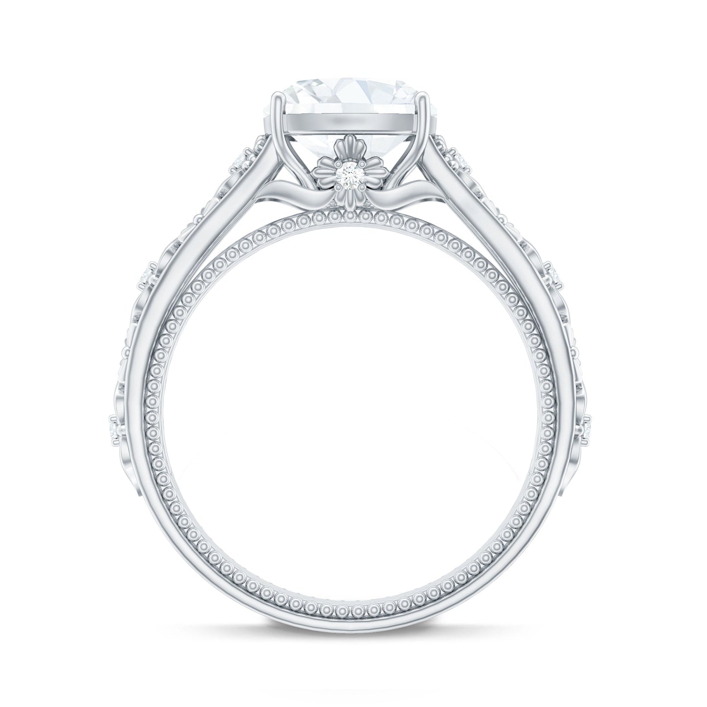 Cushion Cut Solitaire Zircon Gold Floral Engagement Ring