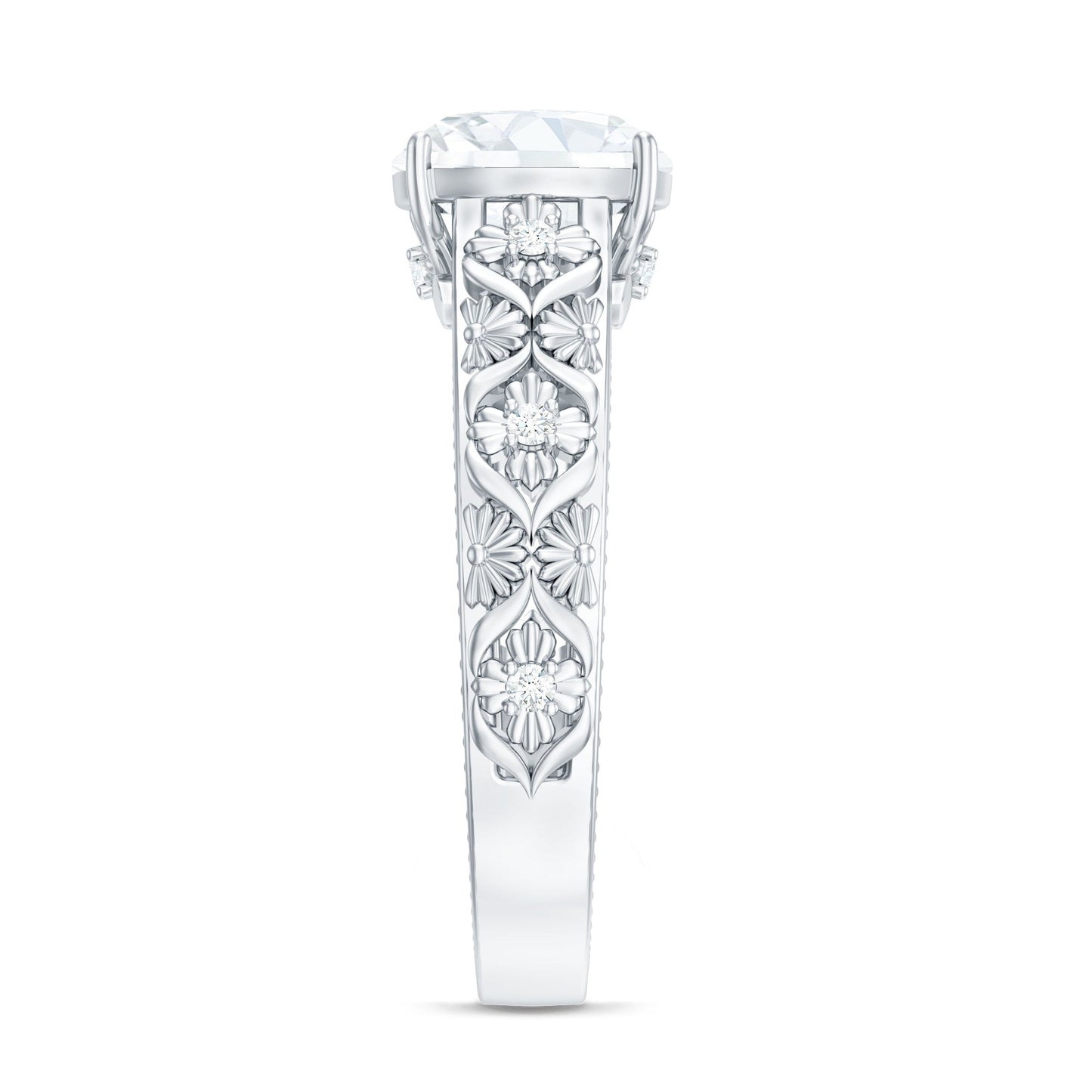 Cushion Cut Solitaire Zircon Gold Floral Engagement Ring