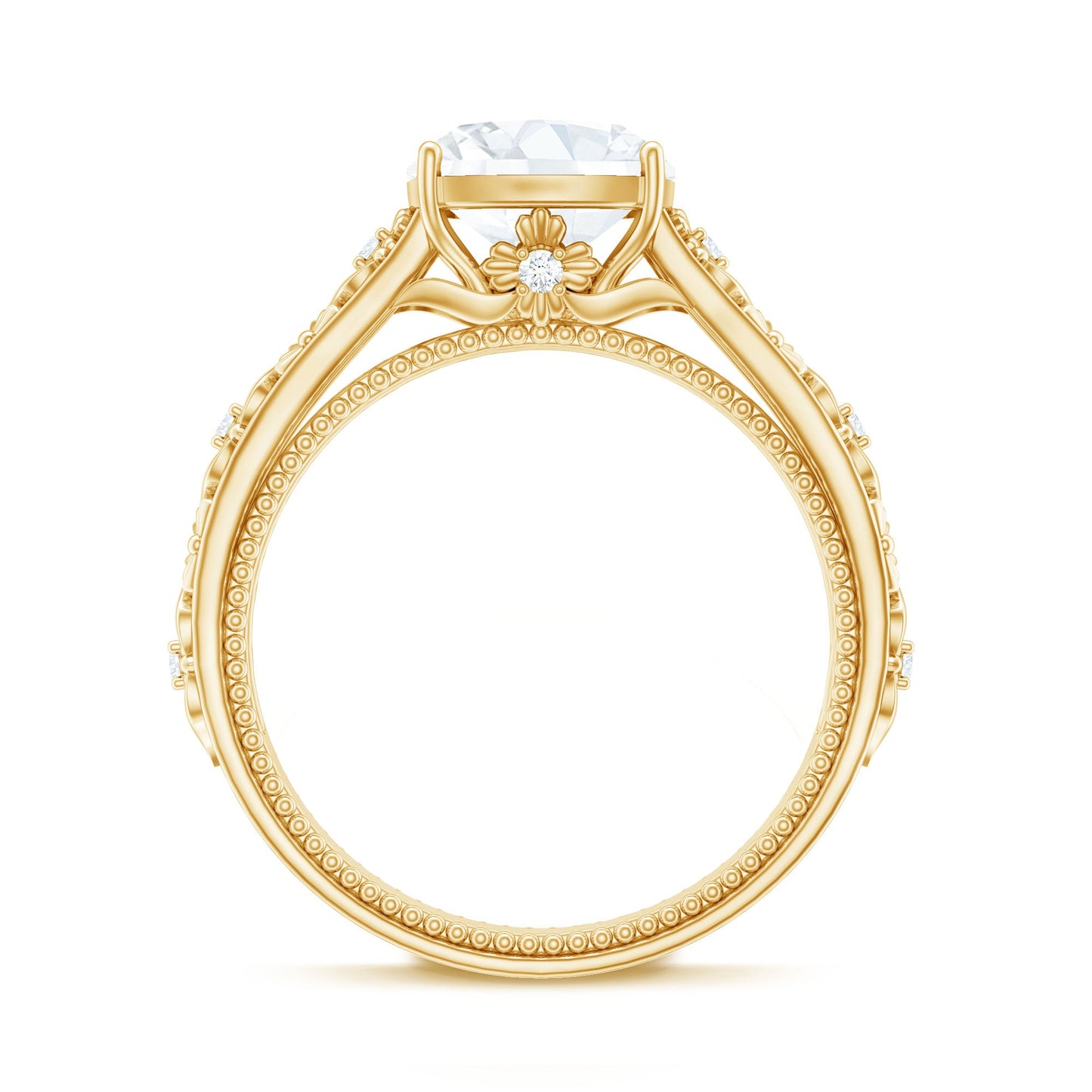 Cushion Cut Solitaire Zircon Gold Floral Engagement Ring