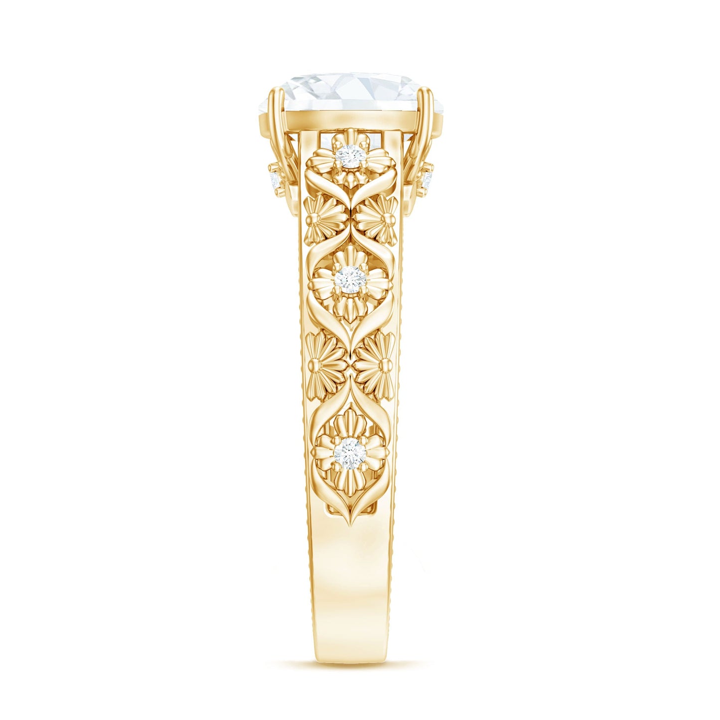 Cushion Cut Solitaire Zircon Gold Floral Engagement Ring