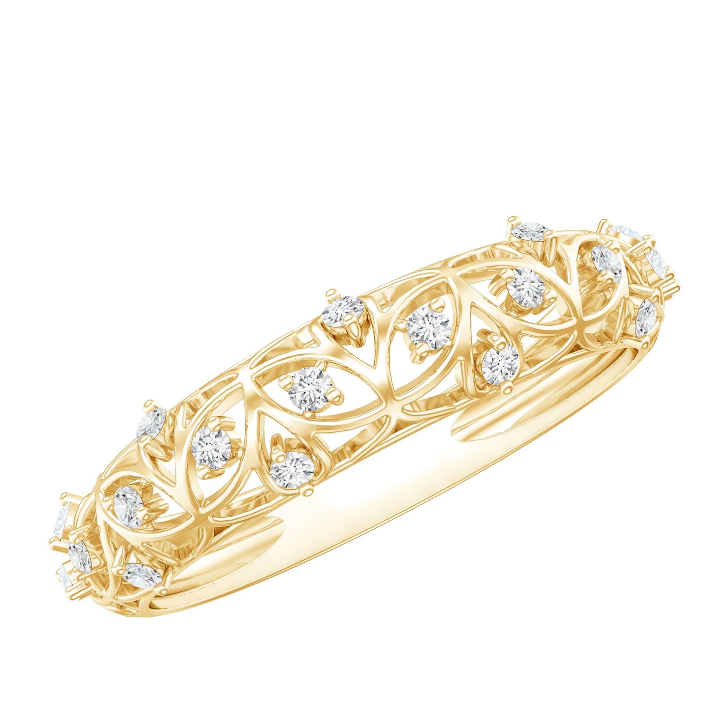 Round Zircon Semi Eternity Band with Filigree Details