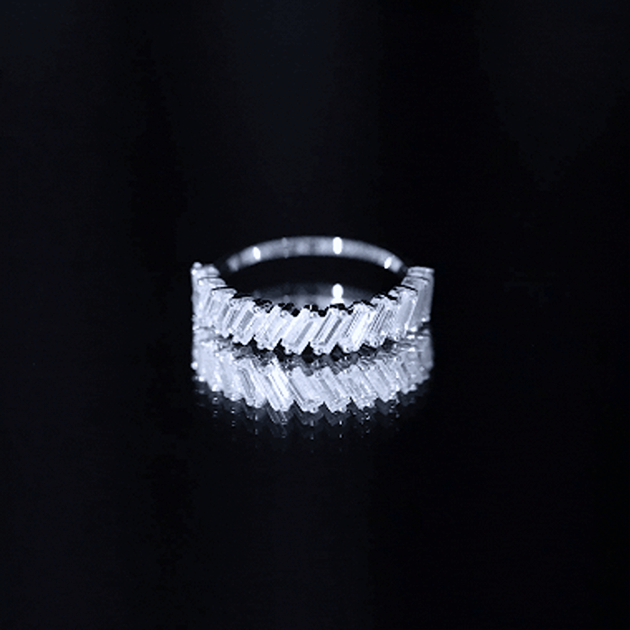 Tilted Baguette Cut Simulated Diamond Half Eternity Ring