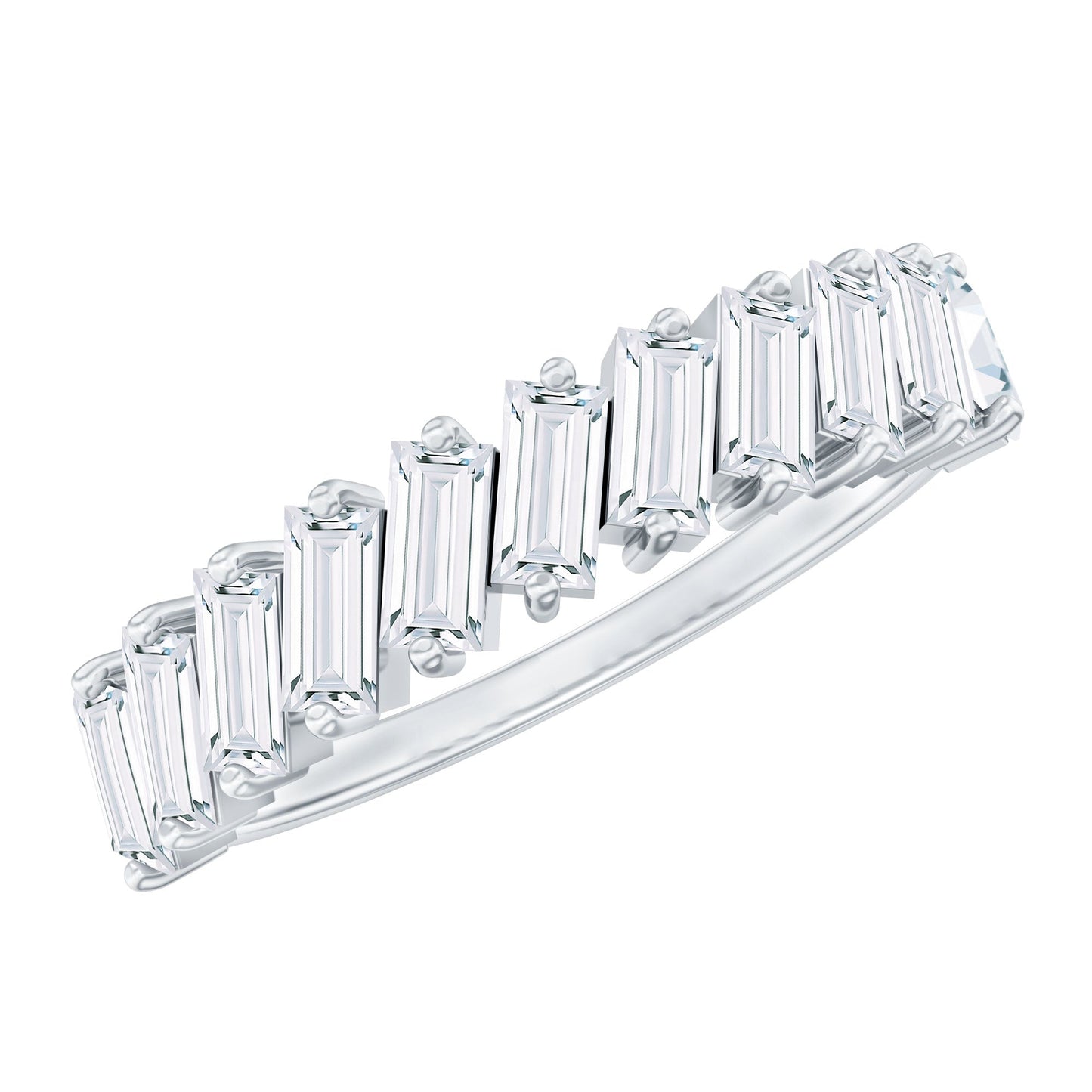 Tilted Baguette Cut Simulated Diamond Half Eternity Ring