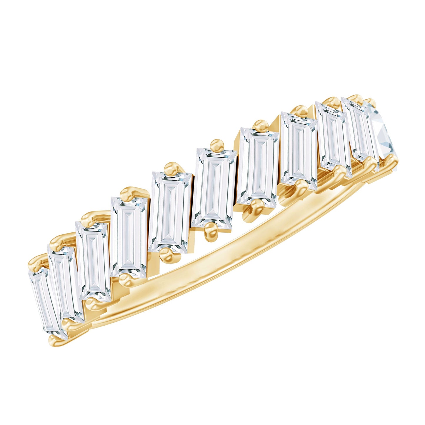 Tilted Baguette Cut Simulated Diamond Half Eternity Ring
