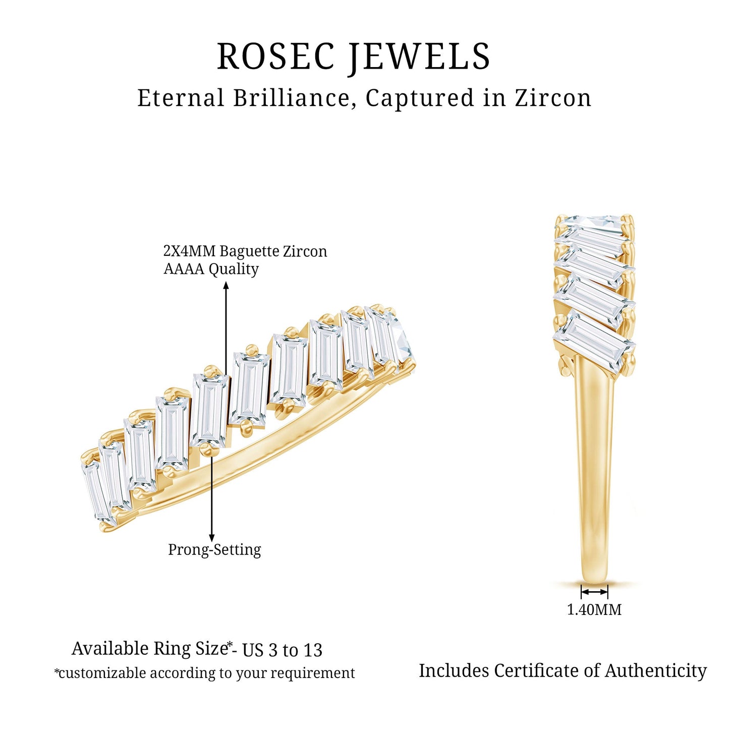 Tilted Baguette Cut Simulated Diamond Half Eternity Ring