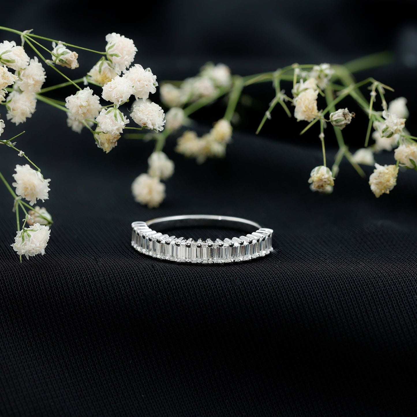 Minimal Baguette Cut Cubic Zirconia Half Eternity Ring