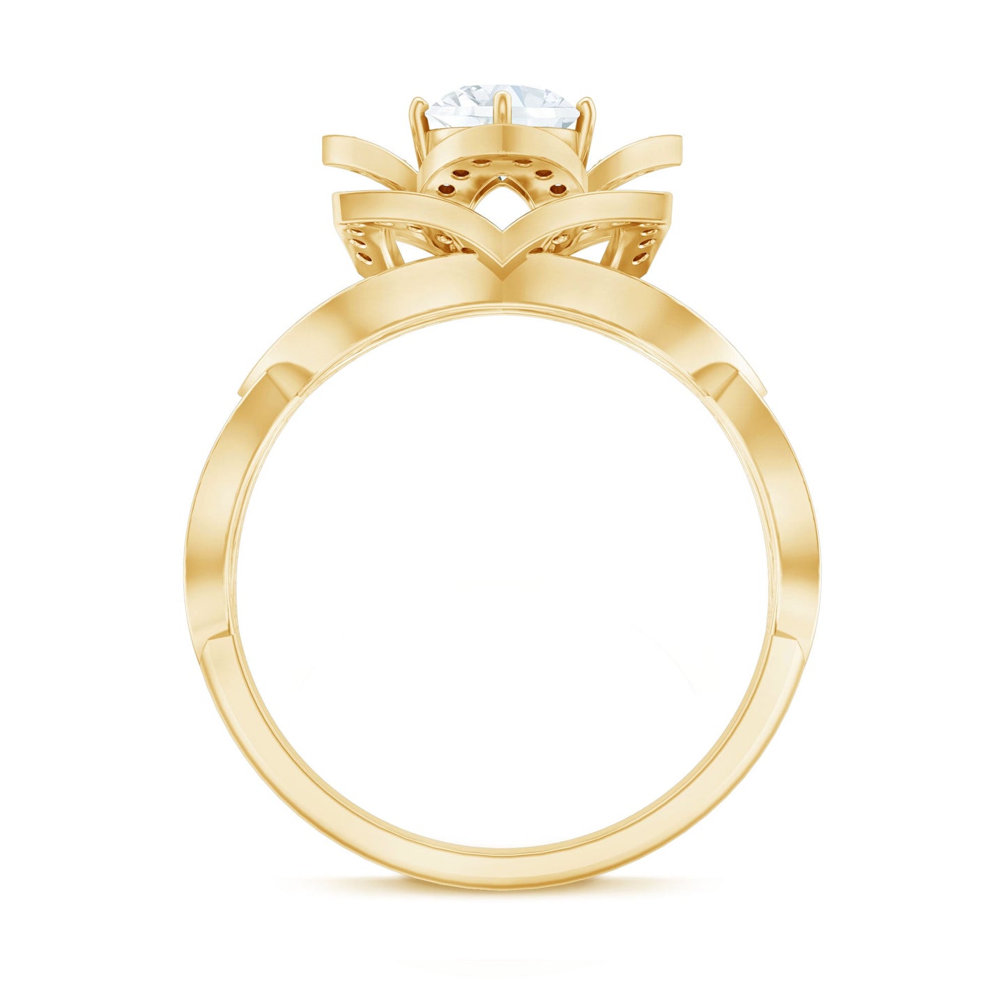 Vintage Style Zircon Floral Engagement Ring with Split Shank