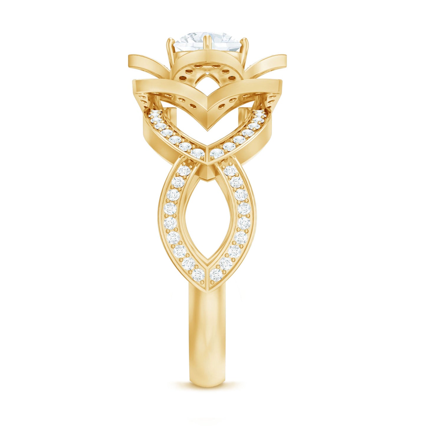 Vintage Style Zircon Floral Engagement Ring with Split Shank