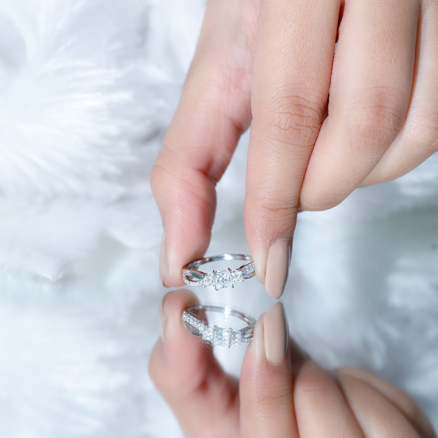 3/4 CT Princess Cut Three Stone Zircon Infinity Promise Ring