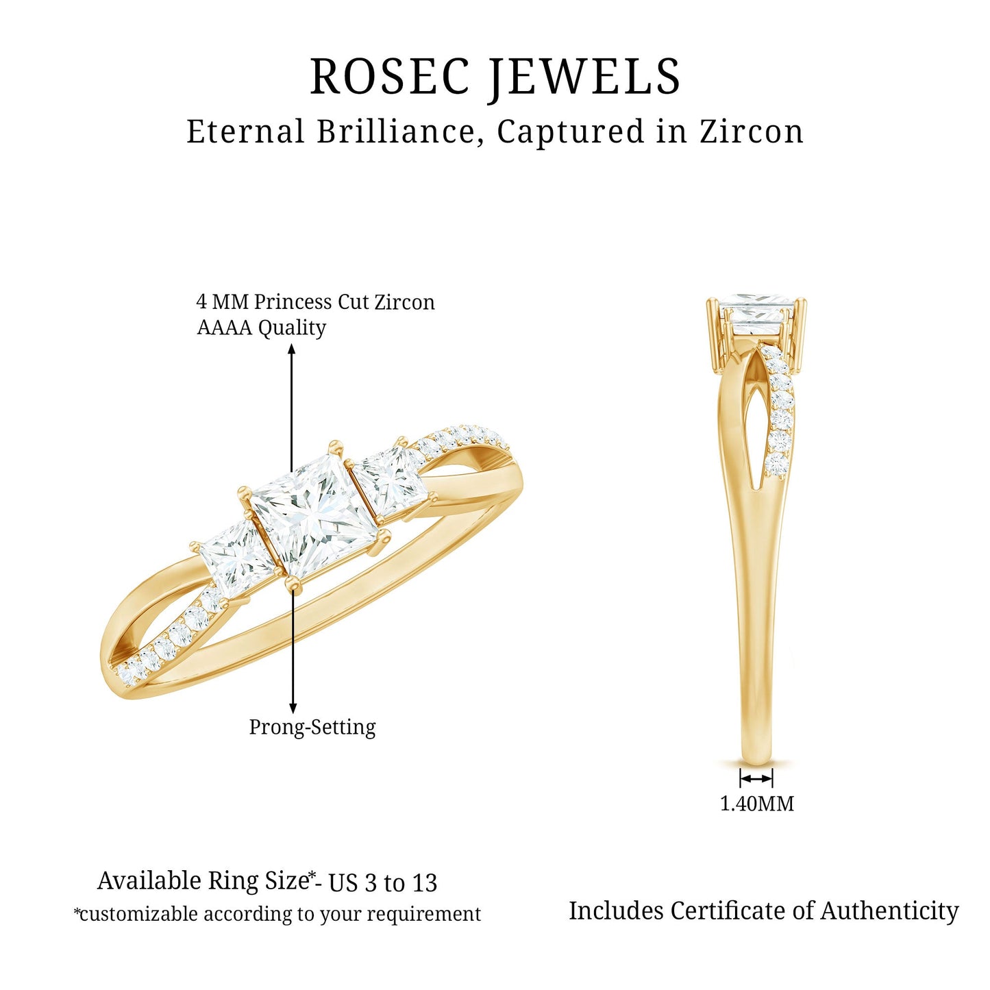 3/4 CT Princess Cut Three Stone Zircon Infinity Promise Ring
