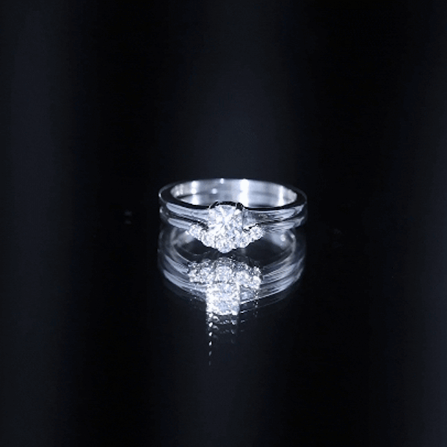 Round Cut Moissanite Engagement Ring with Wedding Band