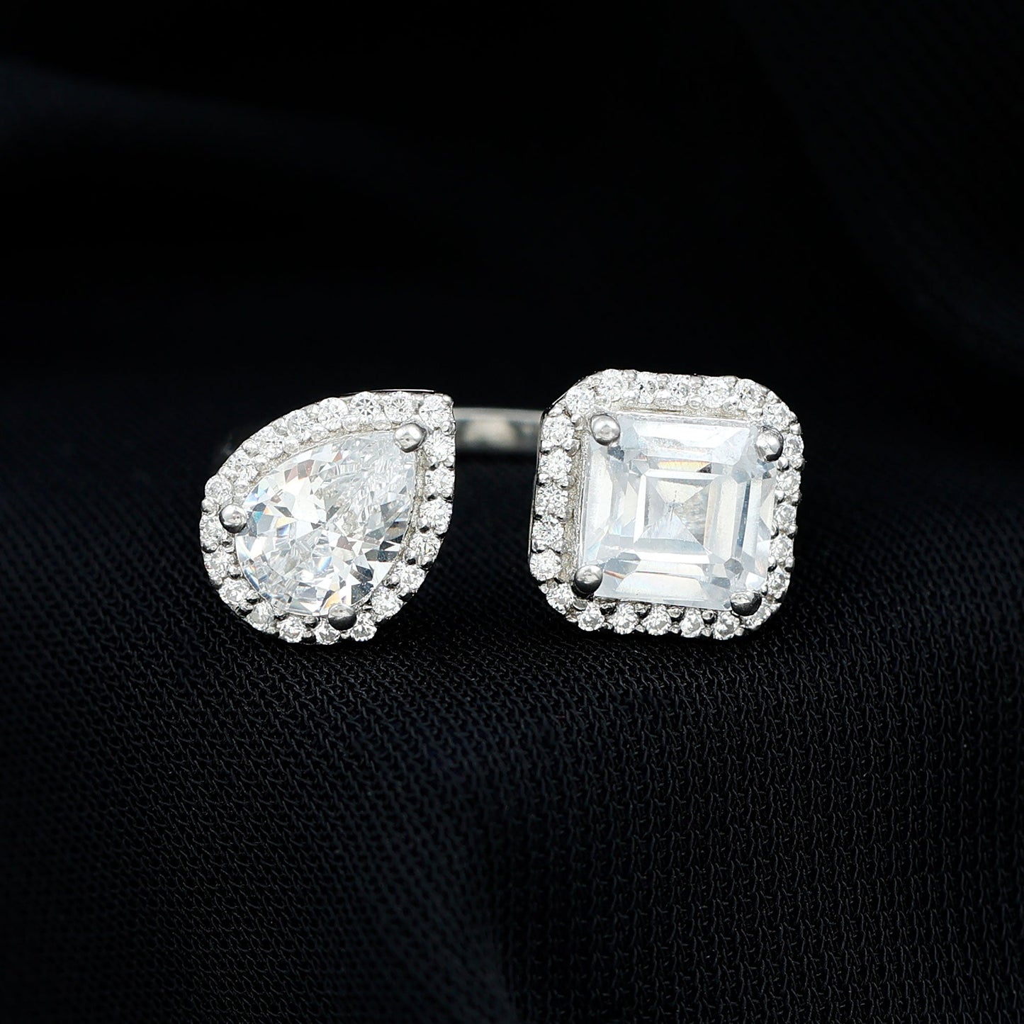Certified Simulated Diamond Two Stone Cuff Engagement Ring