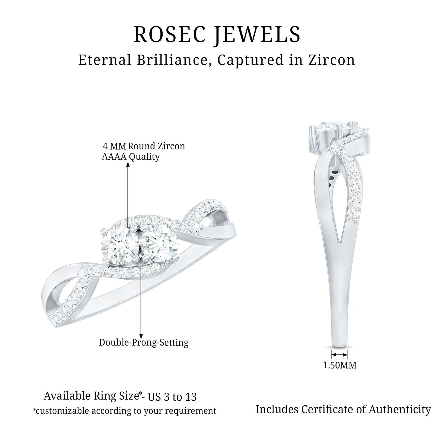 Two Stone Cubic Zirconia Infinity Engagement Ring