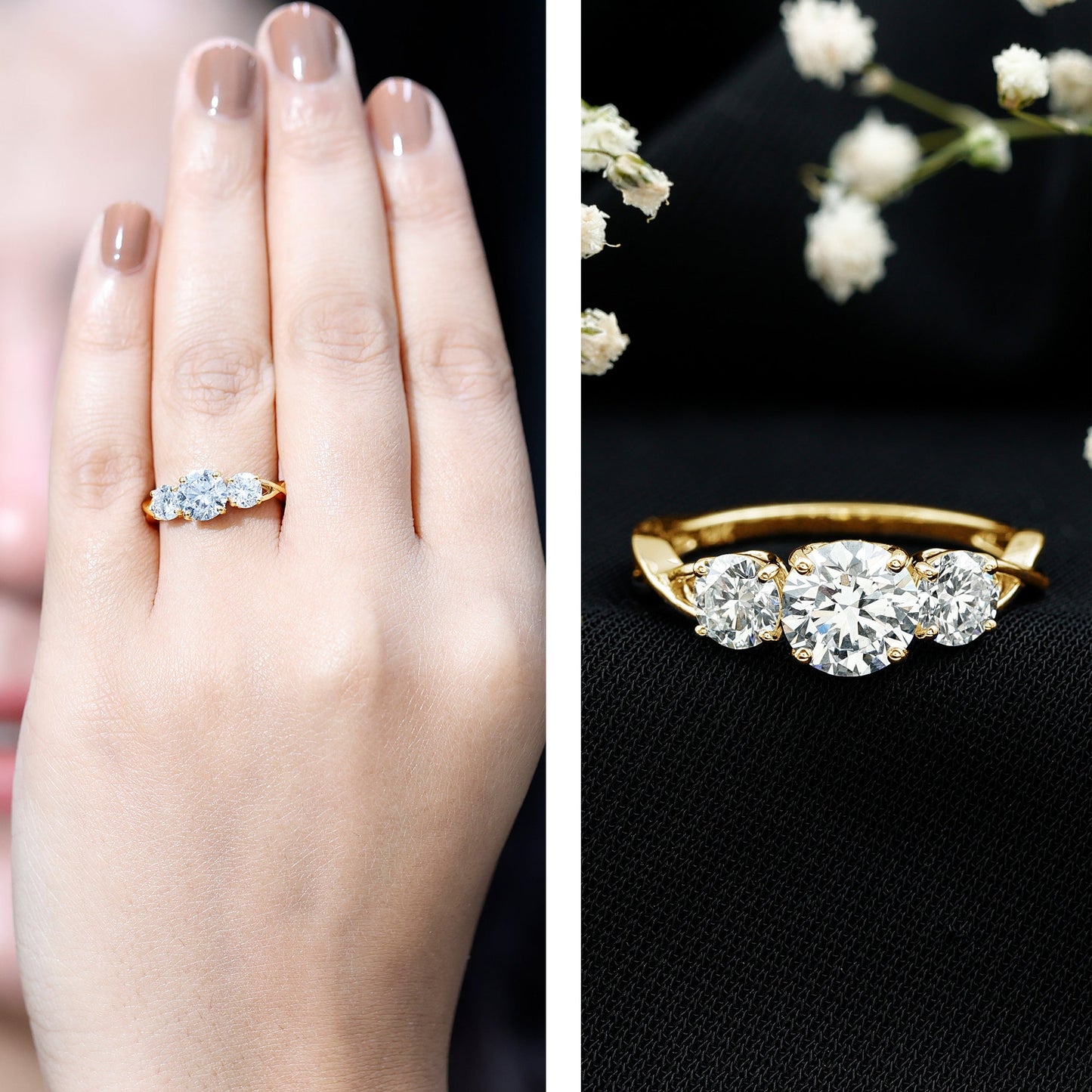 3 Stone Round Cubic Zirconia Crossover Engagement Ring