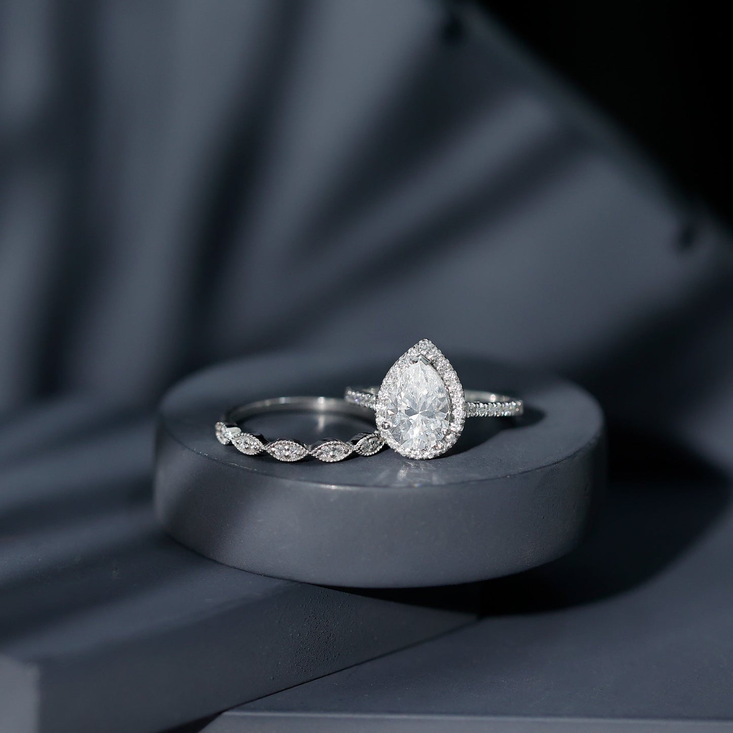 Designer Zircon Teardrop Wedding Ring with Enhancer Band