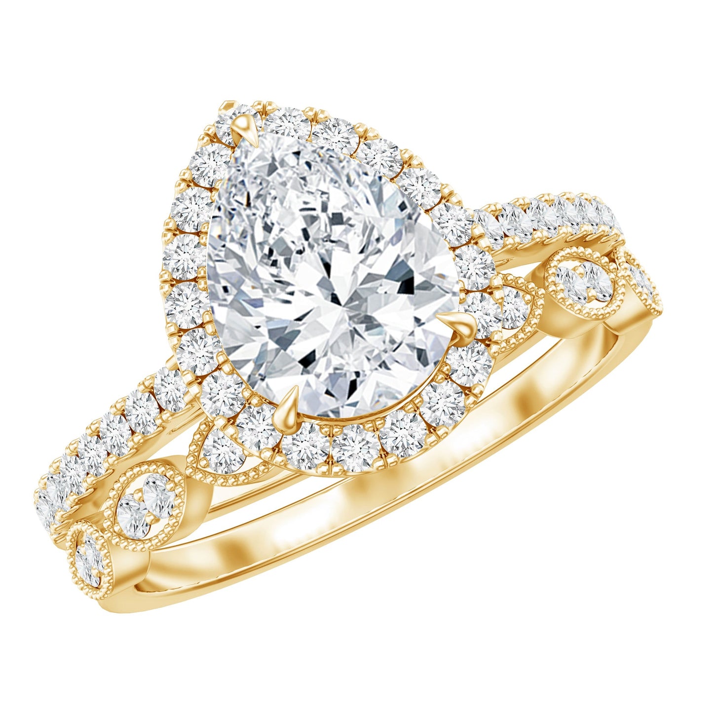 Designer Zircon Teardrop Wedding Ring with Enhancer Band